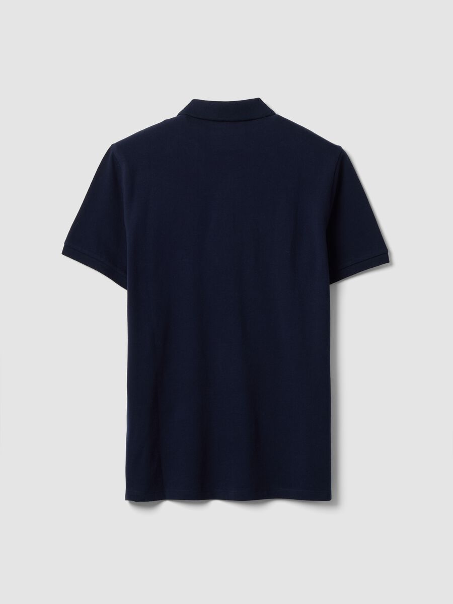 Blue pure cotton piqu&eacute; polo shirt with classic collar, regular fit_1
