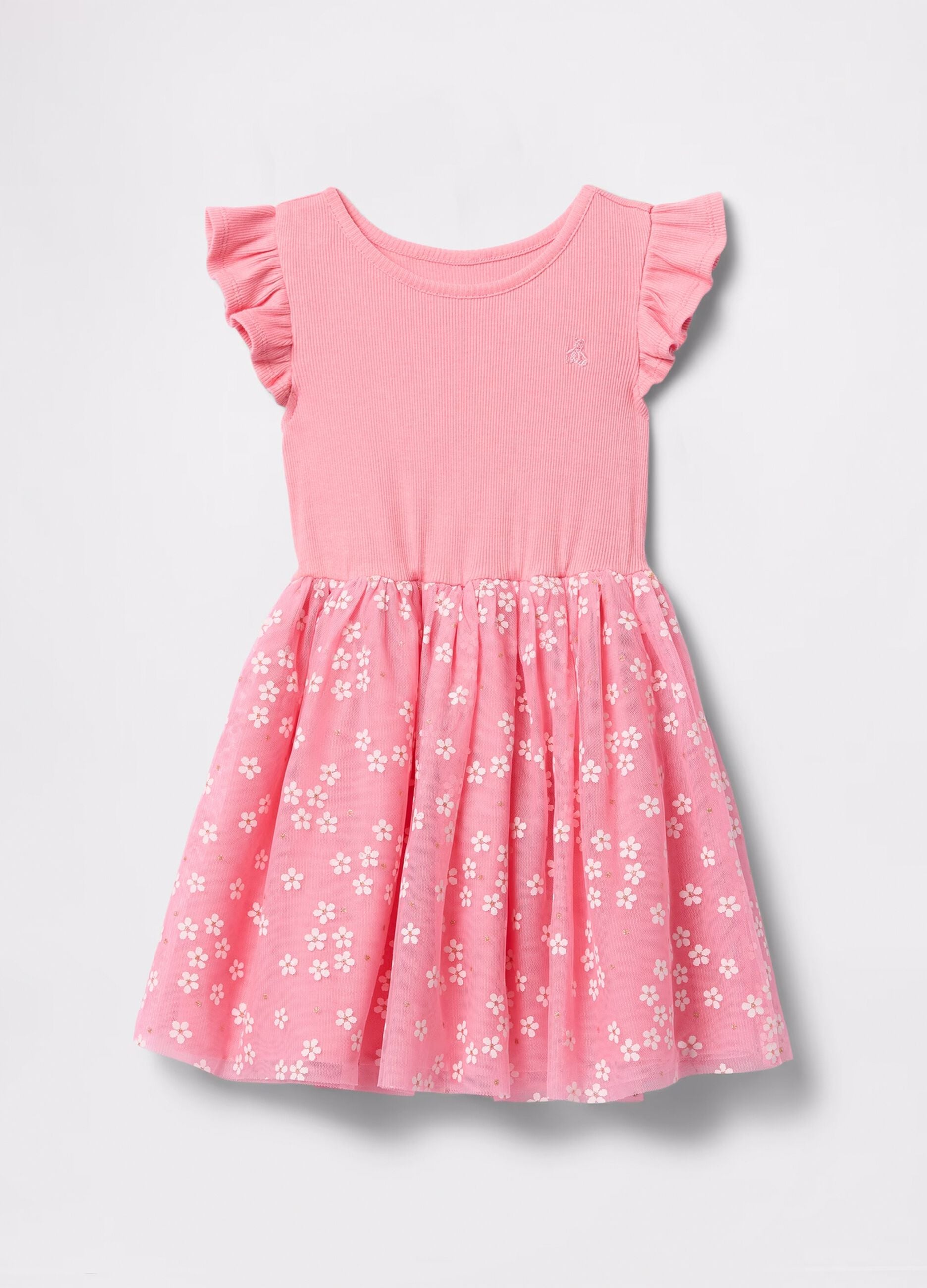 Pink dress with floral tulle skirt