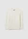 White children's crew neck pullover with regular fit and cable design_0