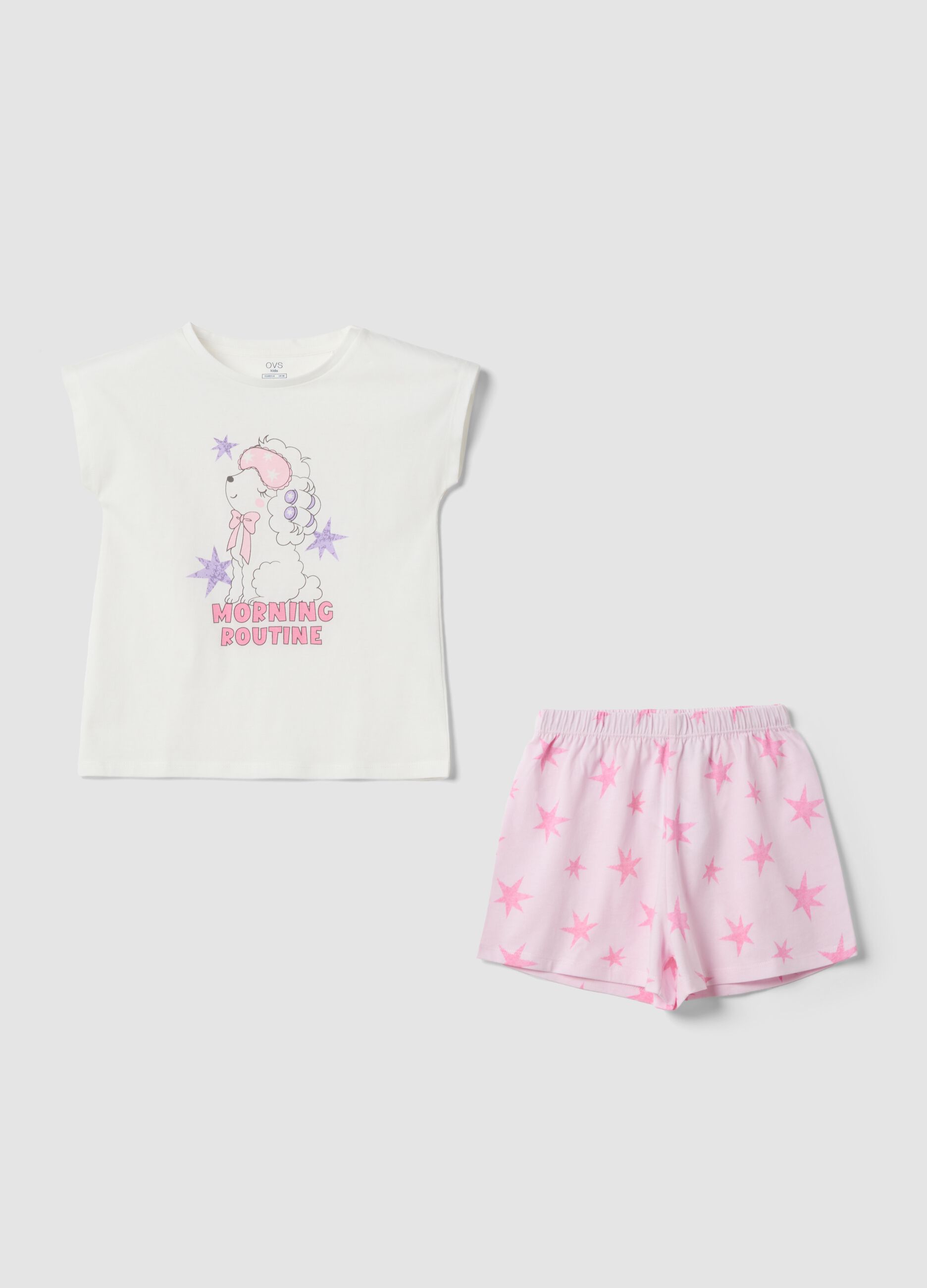Multicolour short pyjamas in pure organic cotton for girls with prints