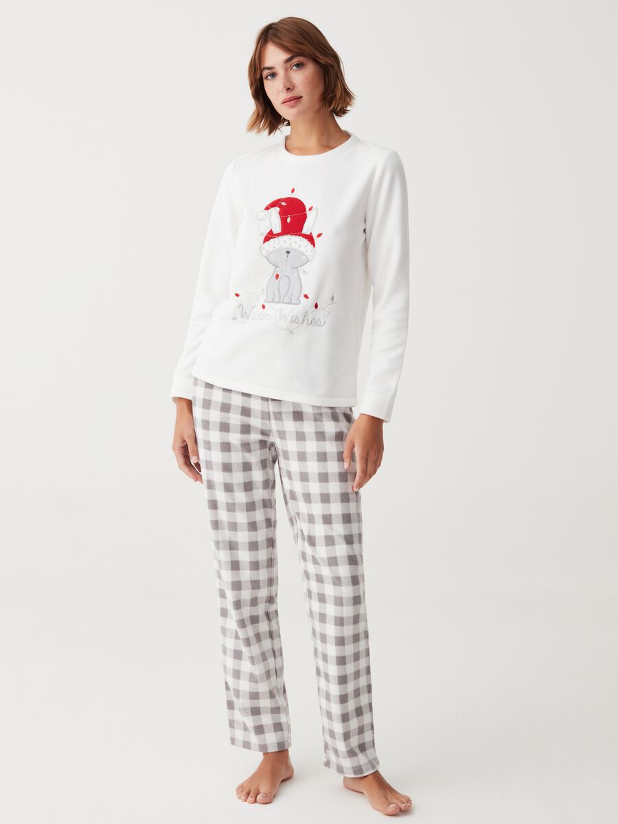 Fleece pyjamas with Christmas cat embroidery_0