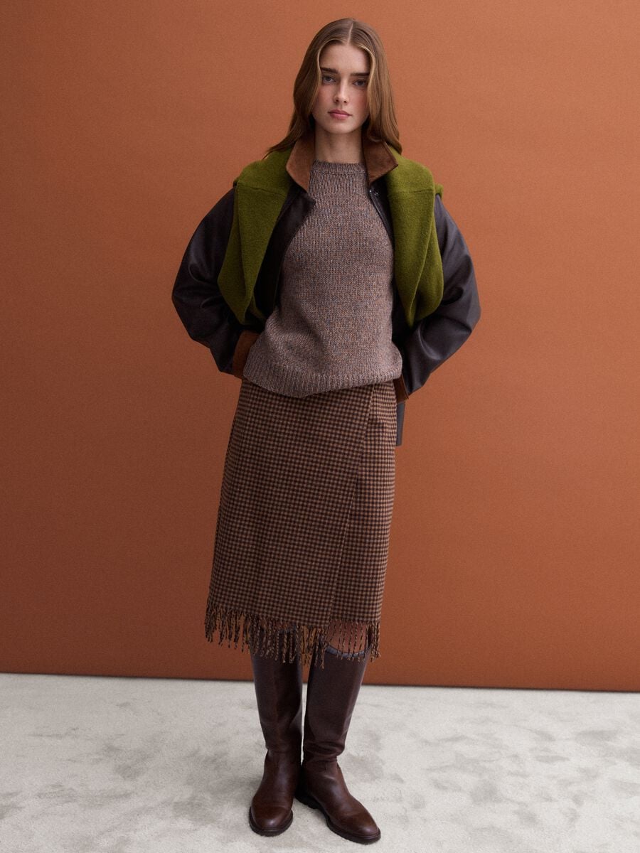 Brown and black wool-viscose blend skirt_0