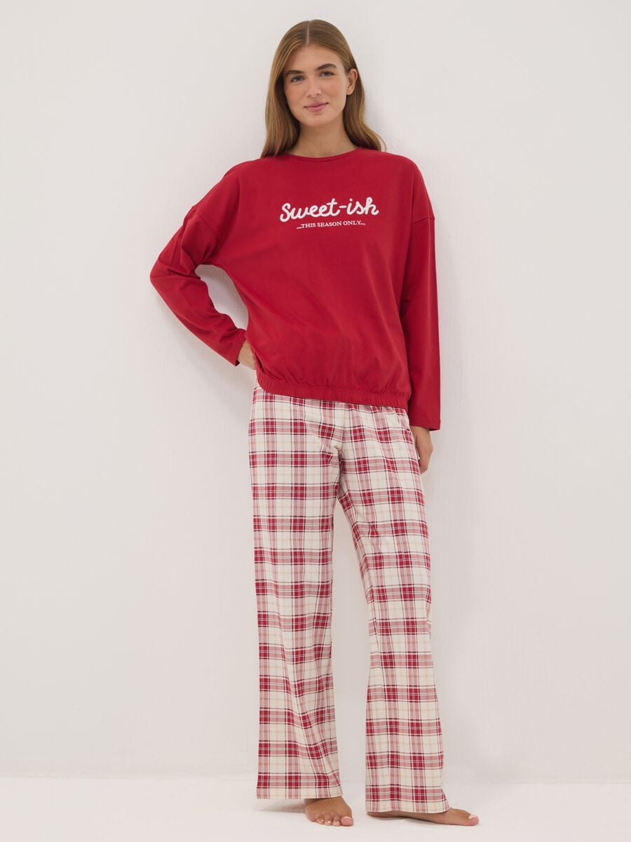 Red pure organic cotton crew-neck pyjamas_0