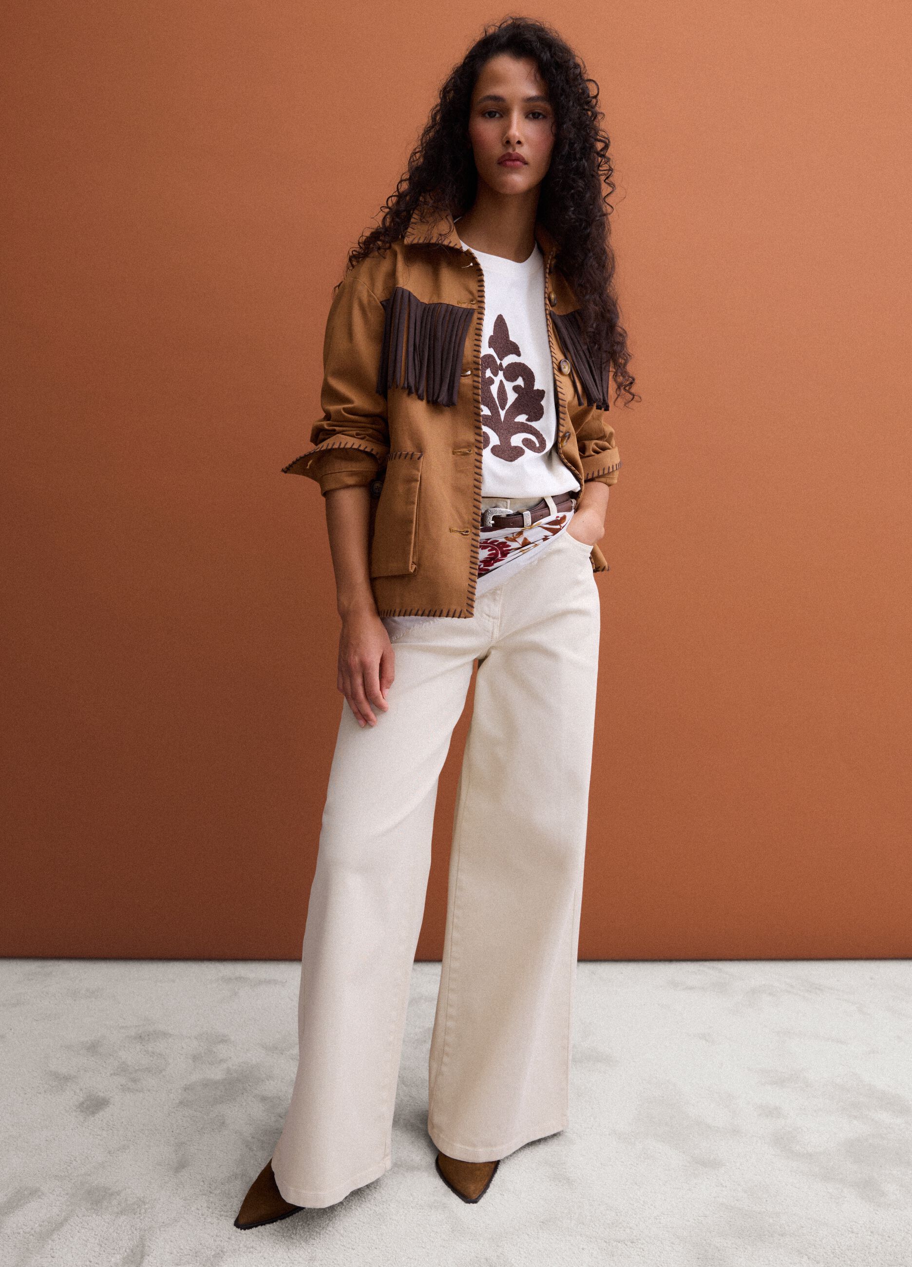White stretch cotton wide-leg trousers