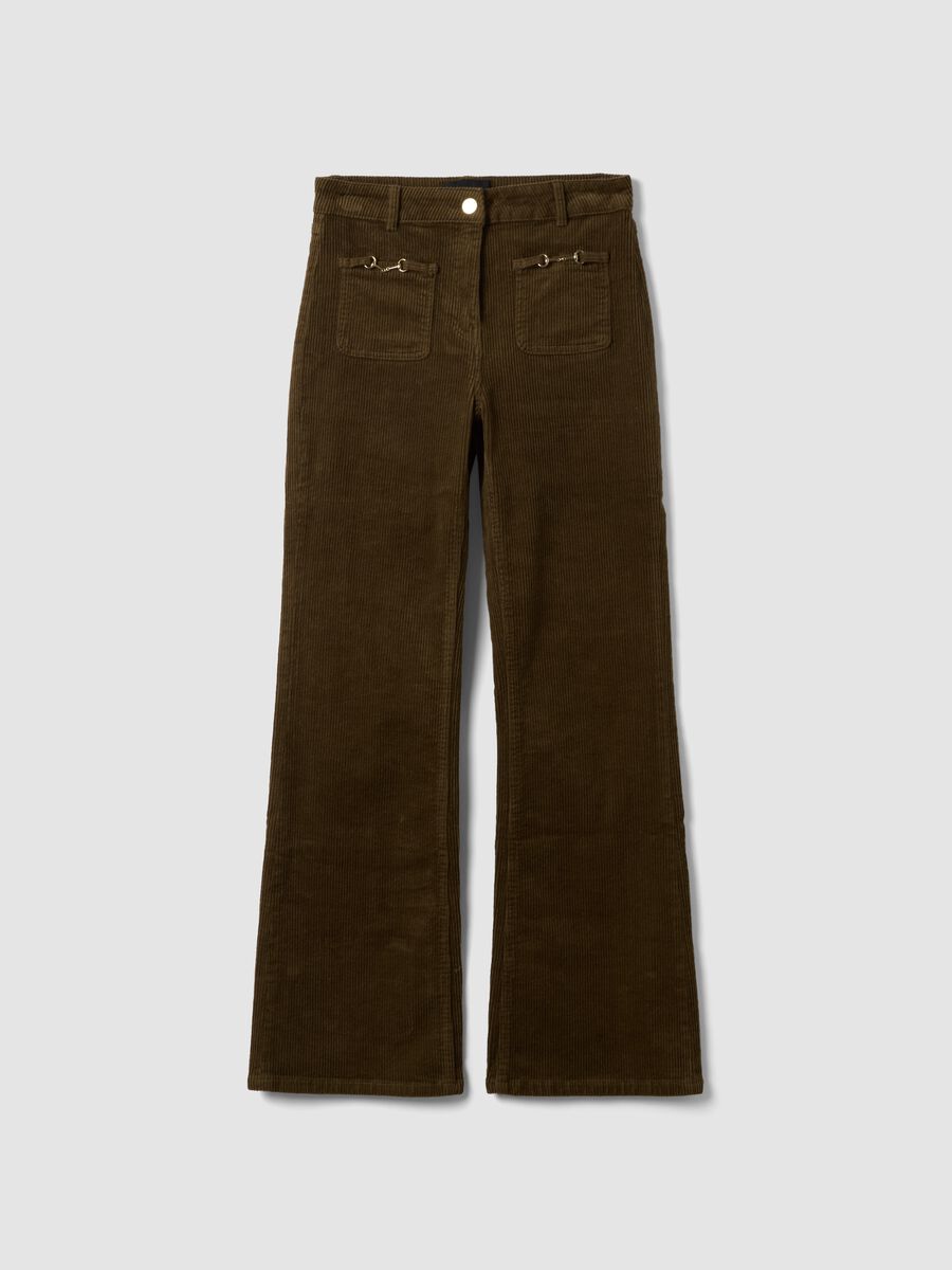 Green flared ribbed stretch-cotton trousers_4