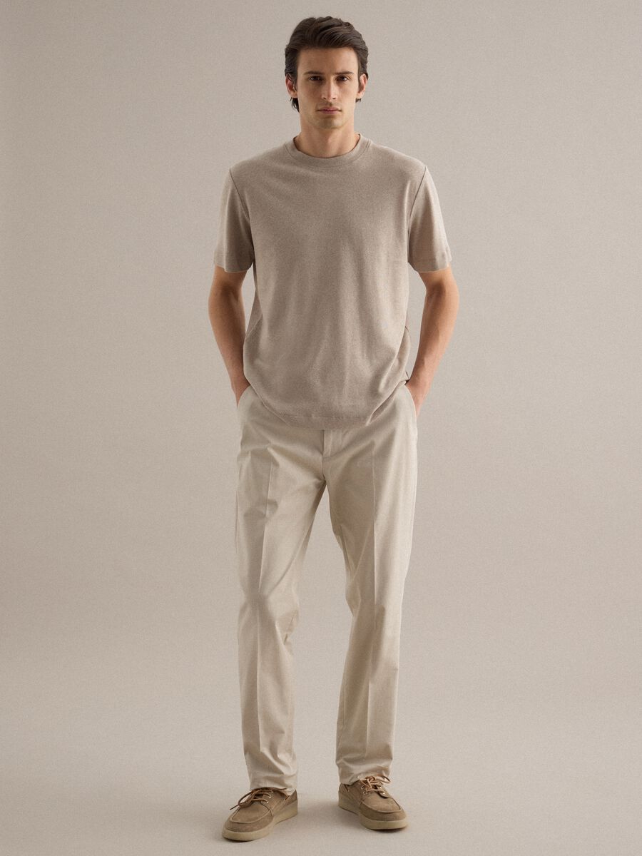 Beige linen-cotton blend regular fit t-shirt_2