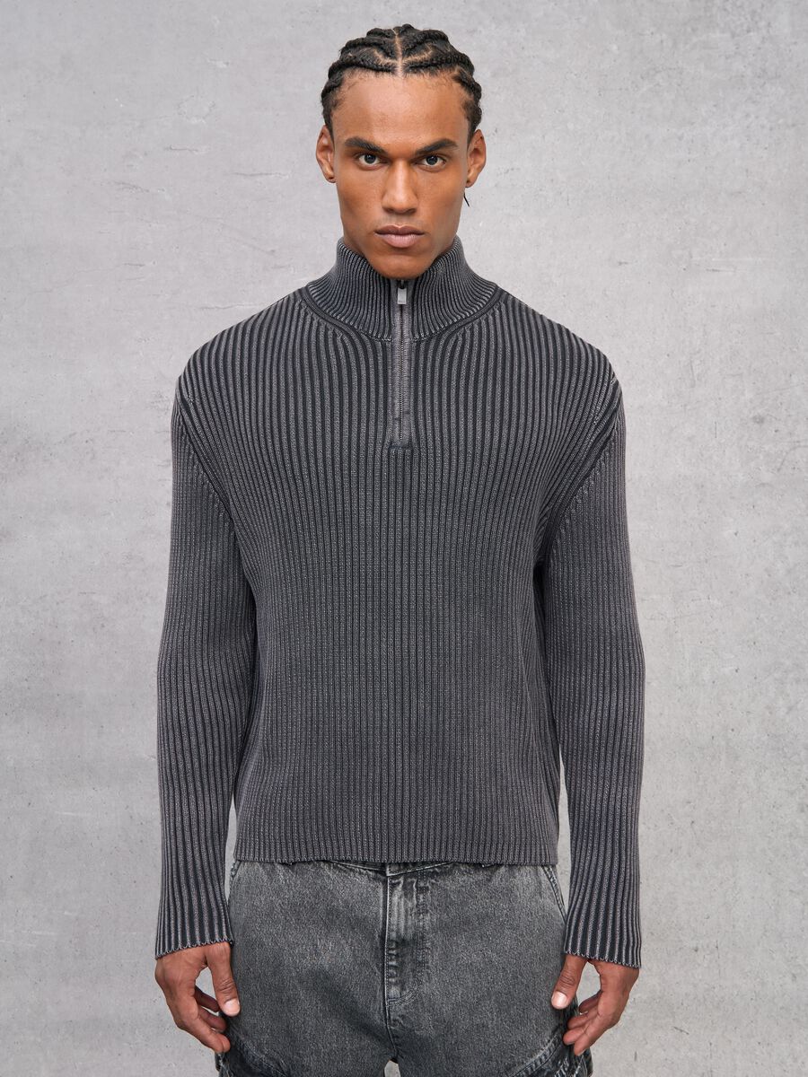 Half-Zip Ribbed Knit Vintage Grey_0