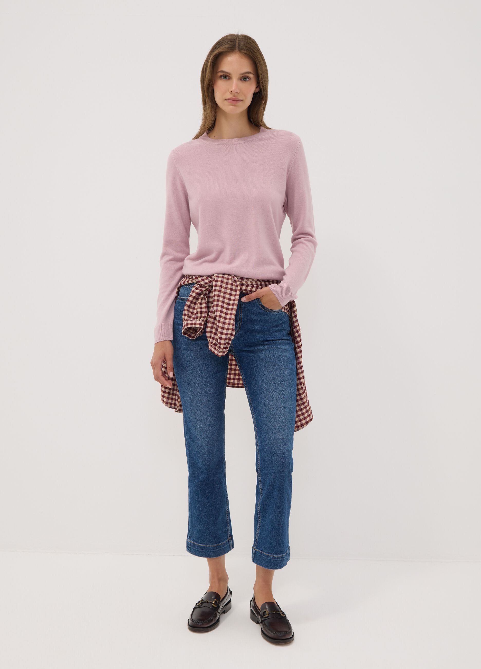 Pink crew-neck long-sleeve regular-fit top