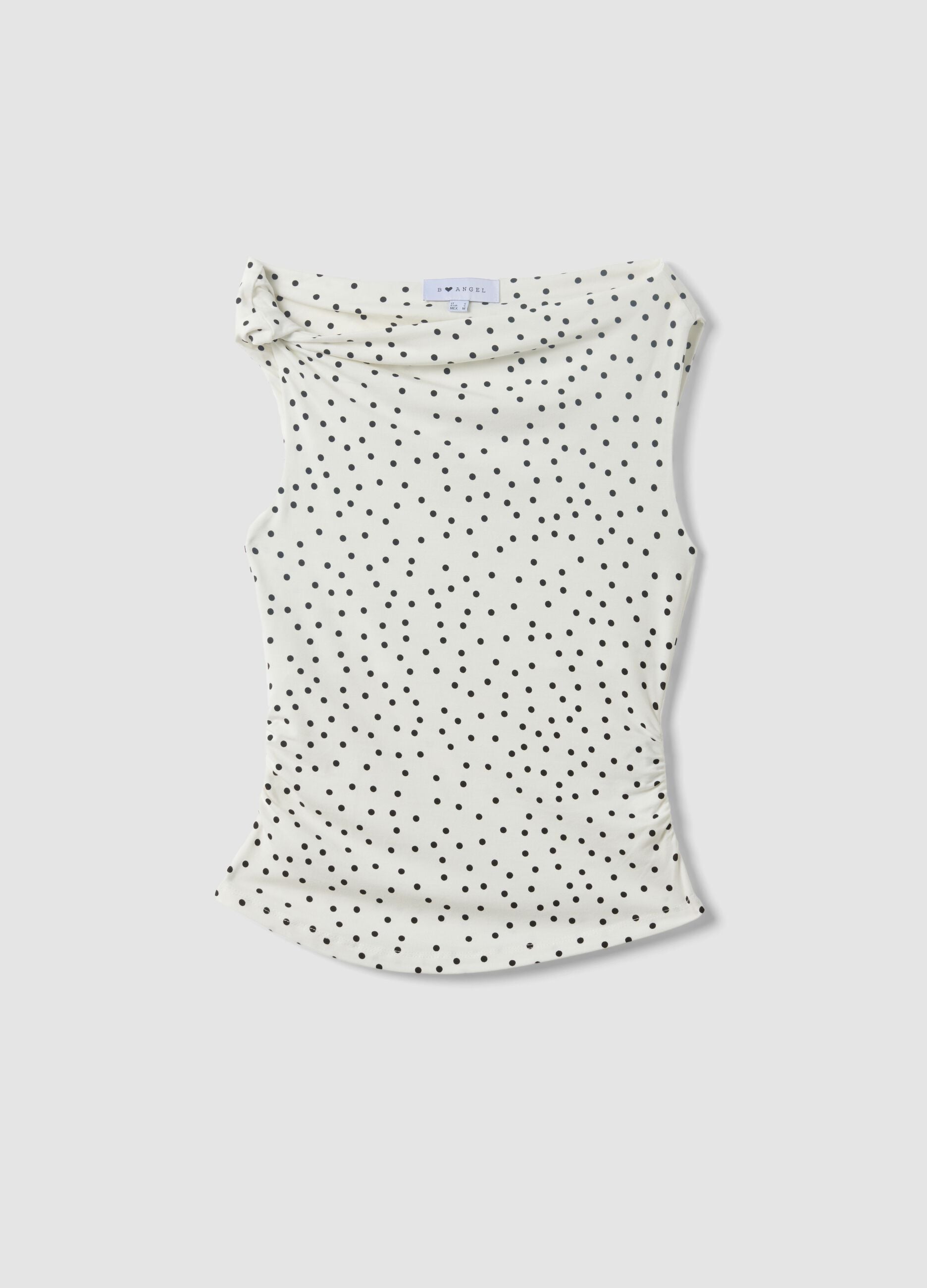 White asymmetric one-shoulder slim-fit polka-dot stretch viscose top