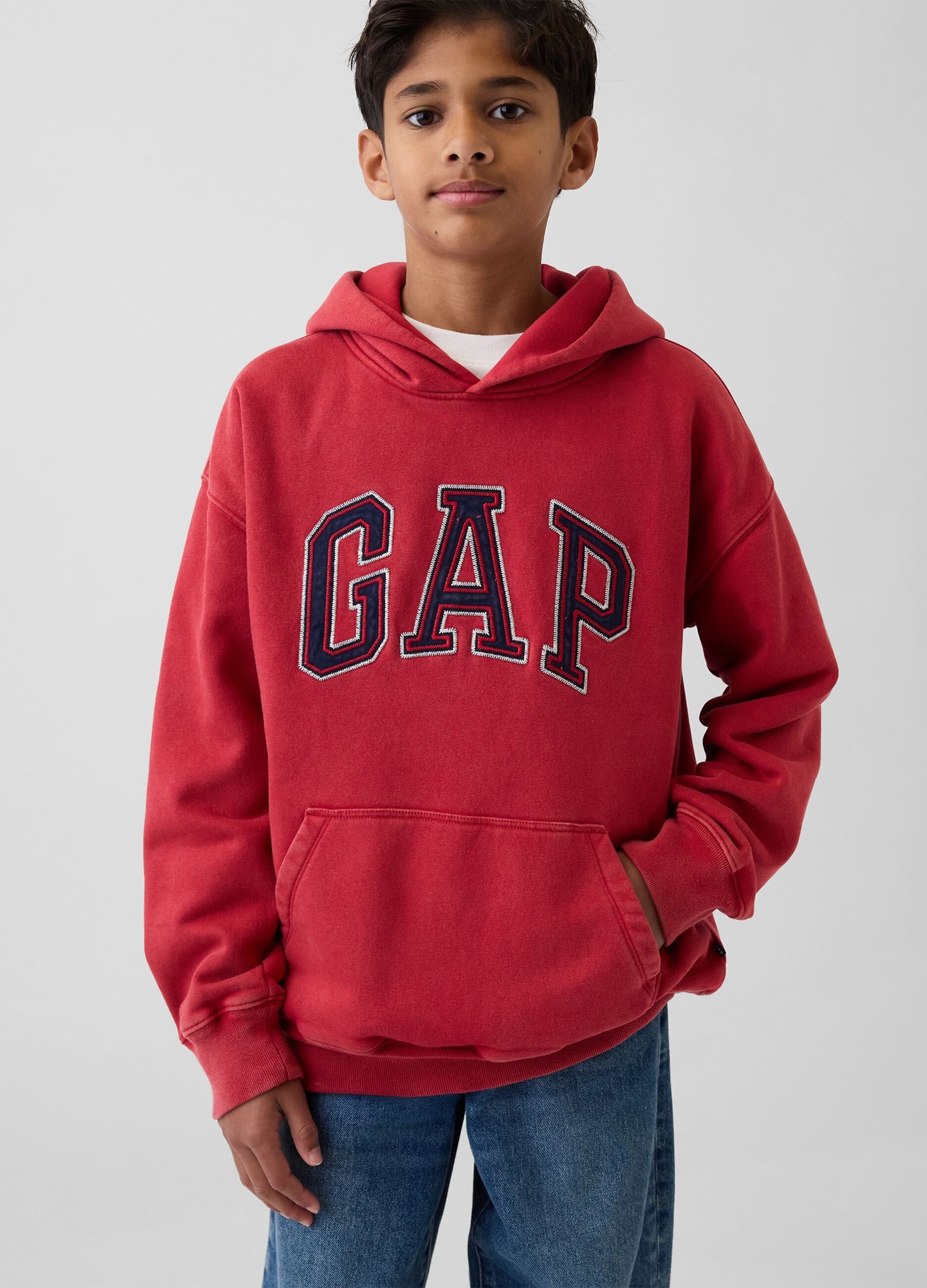 Kinder Kapuzenpullover aus roter Baumwollmischung Regular Fit mit Logo