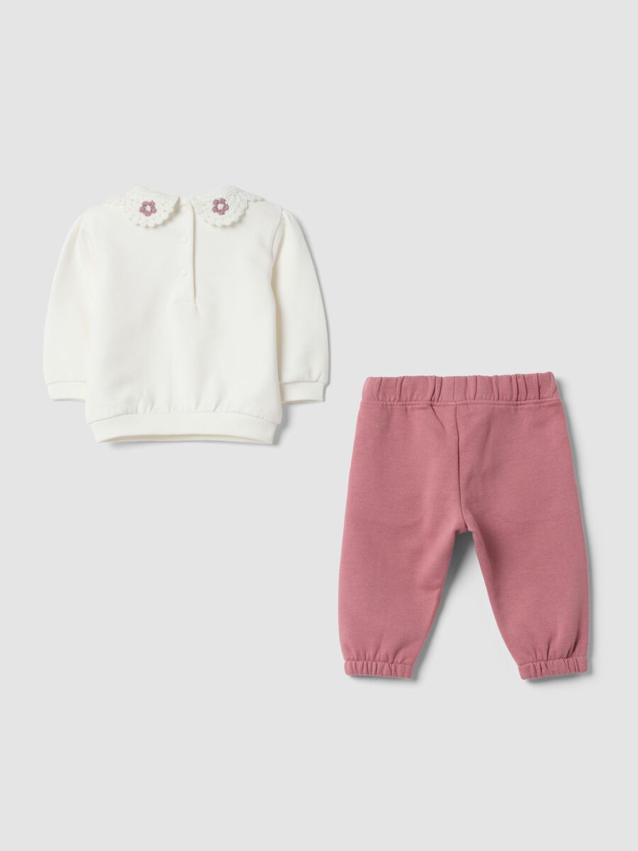 Pink two-piece set in pure organic cotton with crochet collar_1