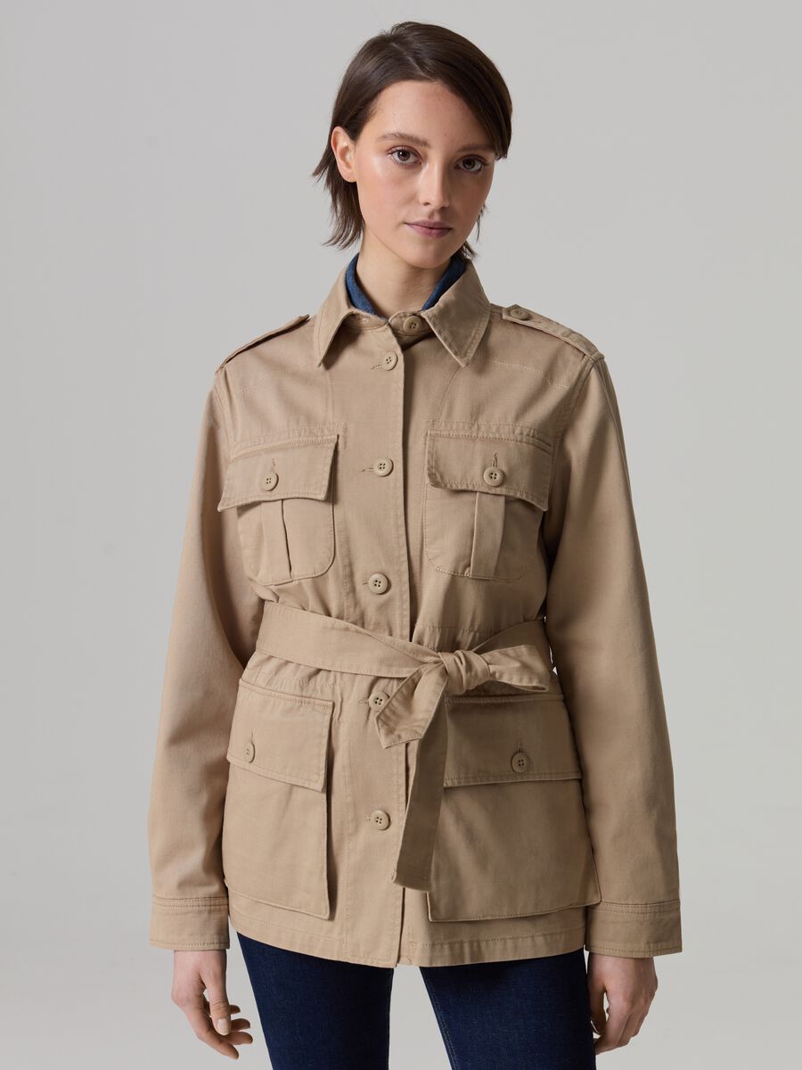 Safari jacket with buttons and belt_1