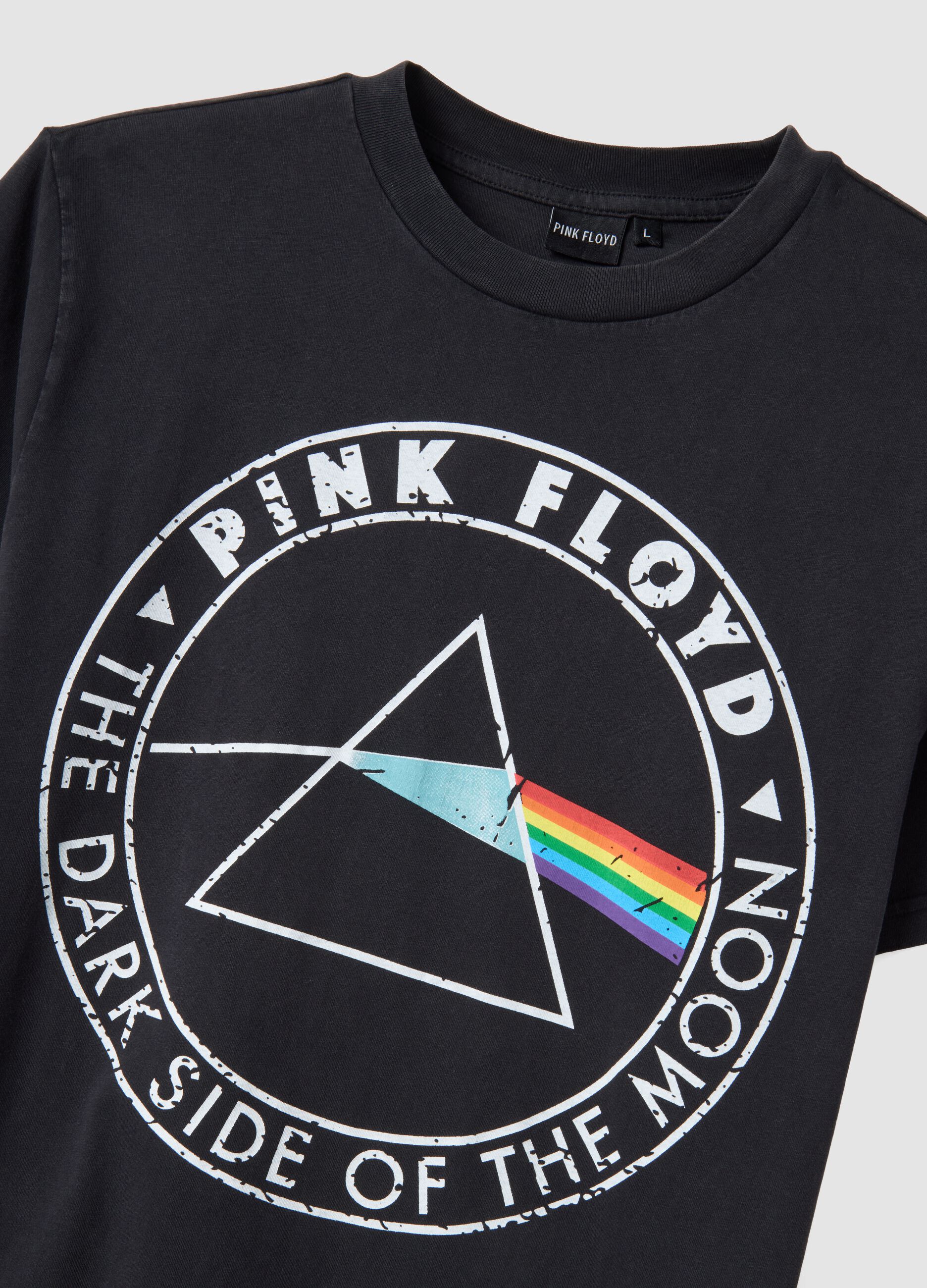 Schwarzes T-Shirt aus reiner Baumwolle im Regular Fit mit Pink Floyd-Druck