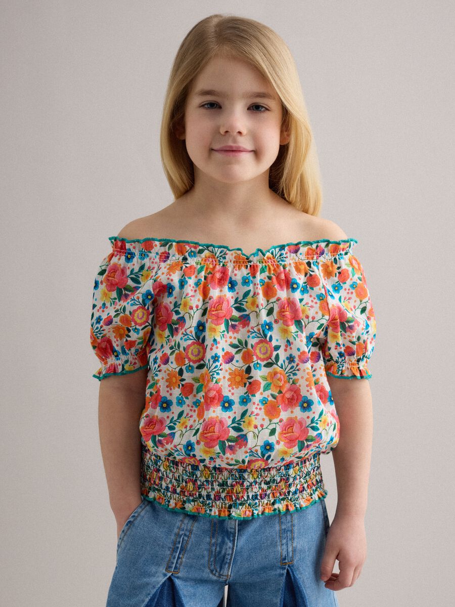 Girls' regular fit multicolour floral pure cotton blouse_1