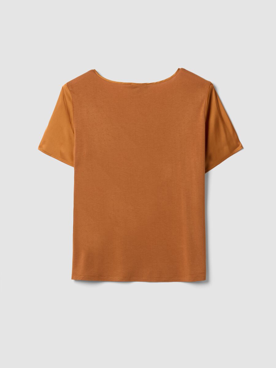 Brown satin V-neck stretch blouse, regular fit_5