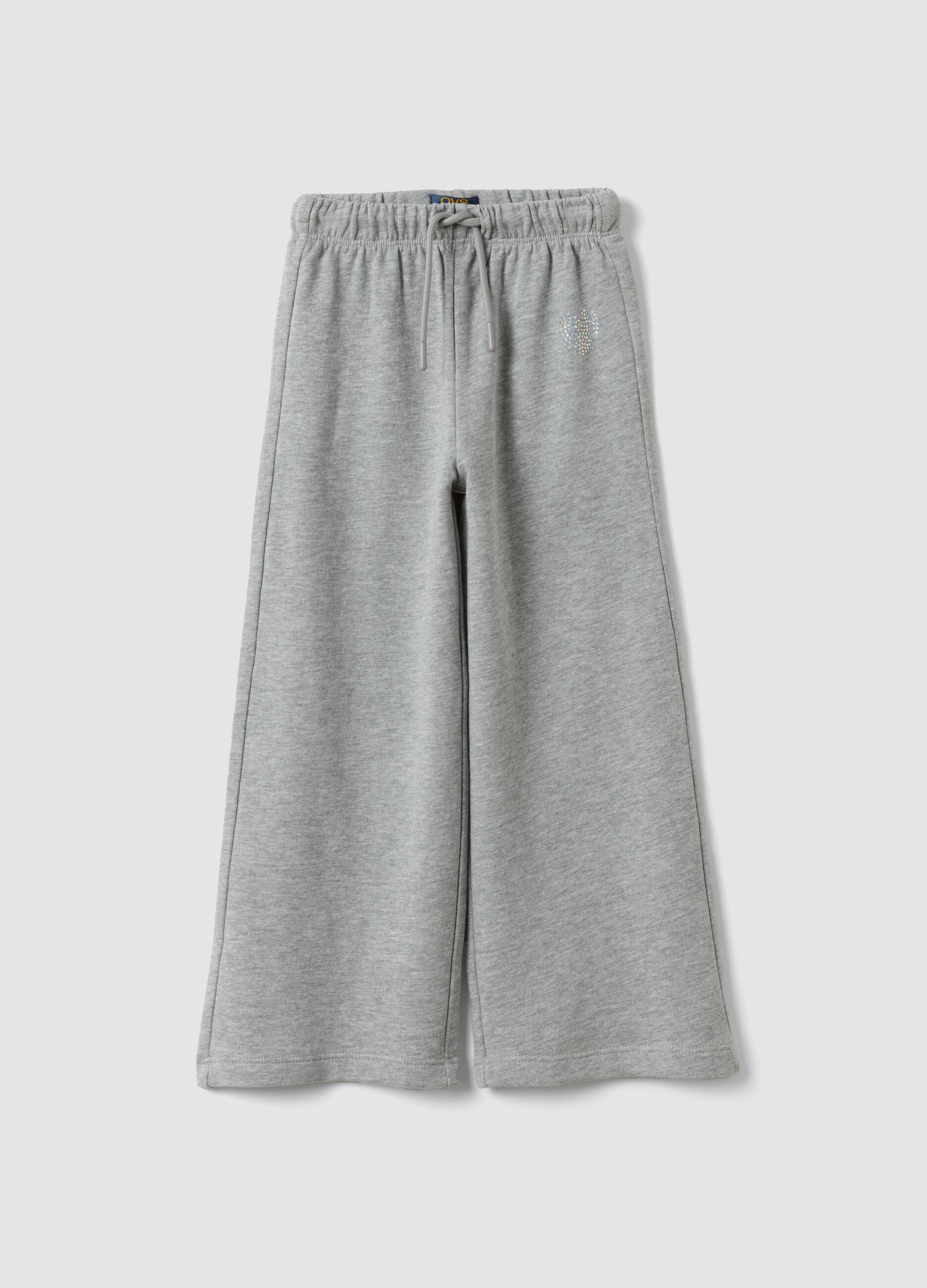 Grey pure cotton trousers with elasticated waist and rhinestones for girls