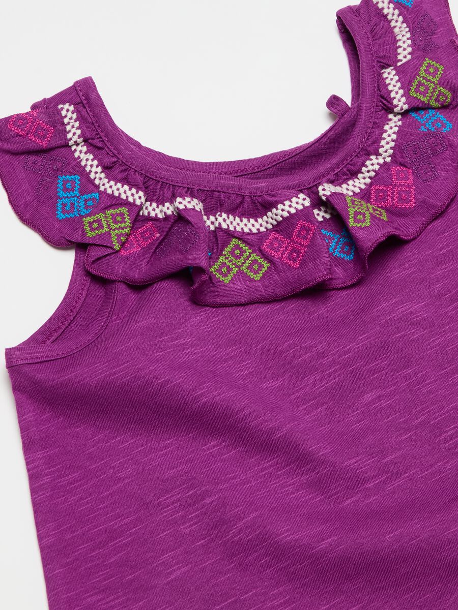 Cotton tank top with flounce and embroidery_2