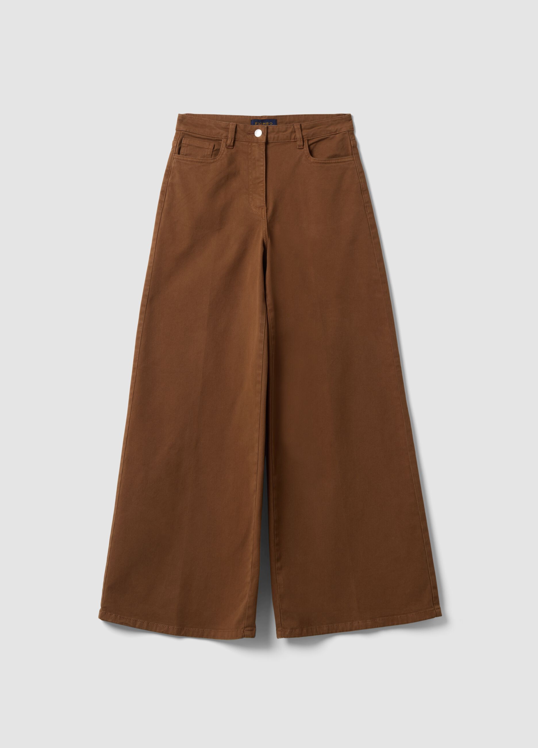 Brown wide-leg stretch cotton trousers