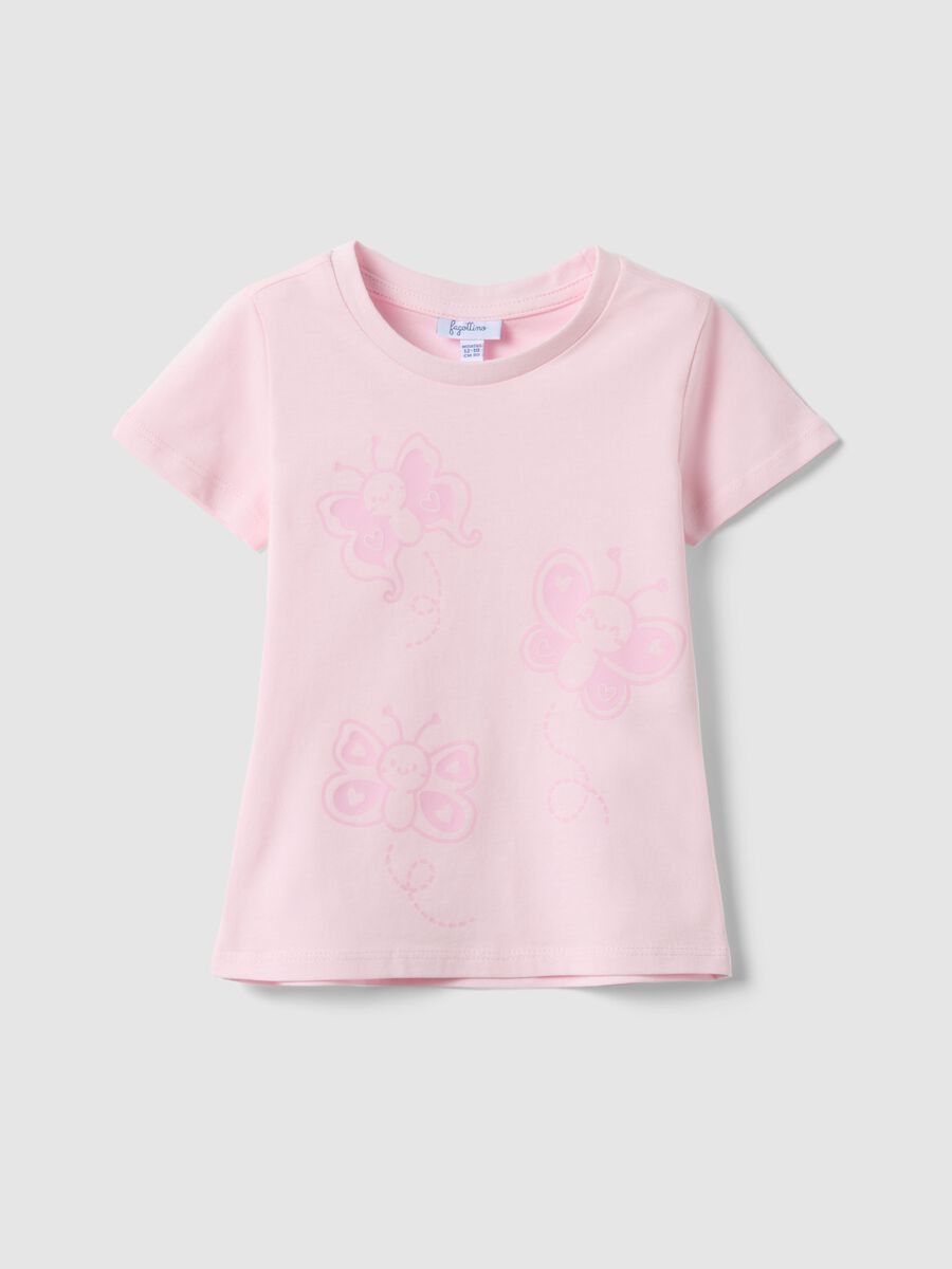 T-shirt in puro cotone rosa da bimba regular fit con farfalle_0
