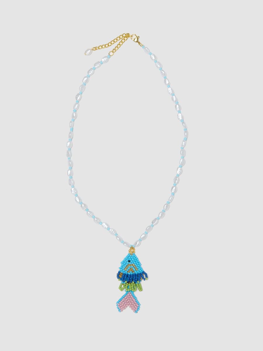Adjustable multicolour necklace with beads and pendant_0
