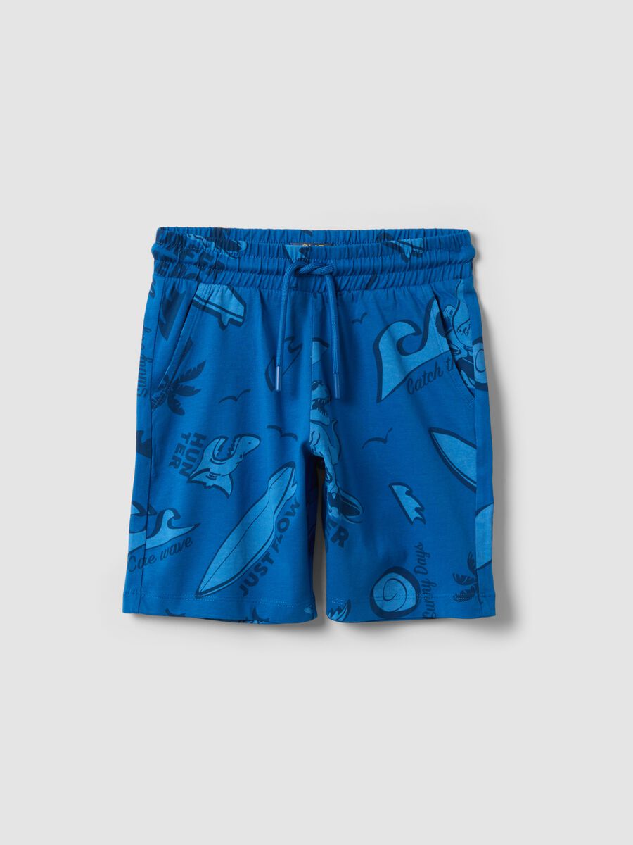 Blue pure cotton shorts with all-over print_0