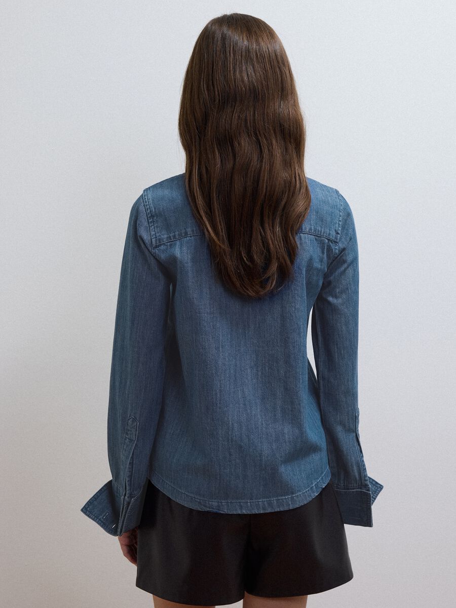 Blue denim shirt in pure cotton with neck tie, regular fit_3