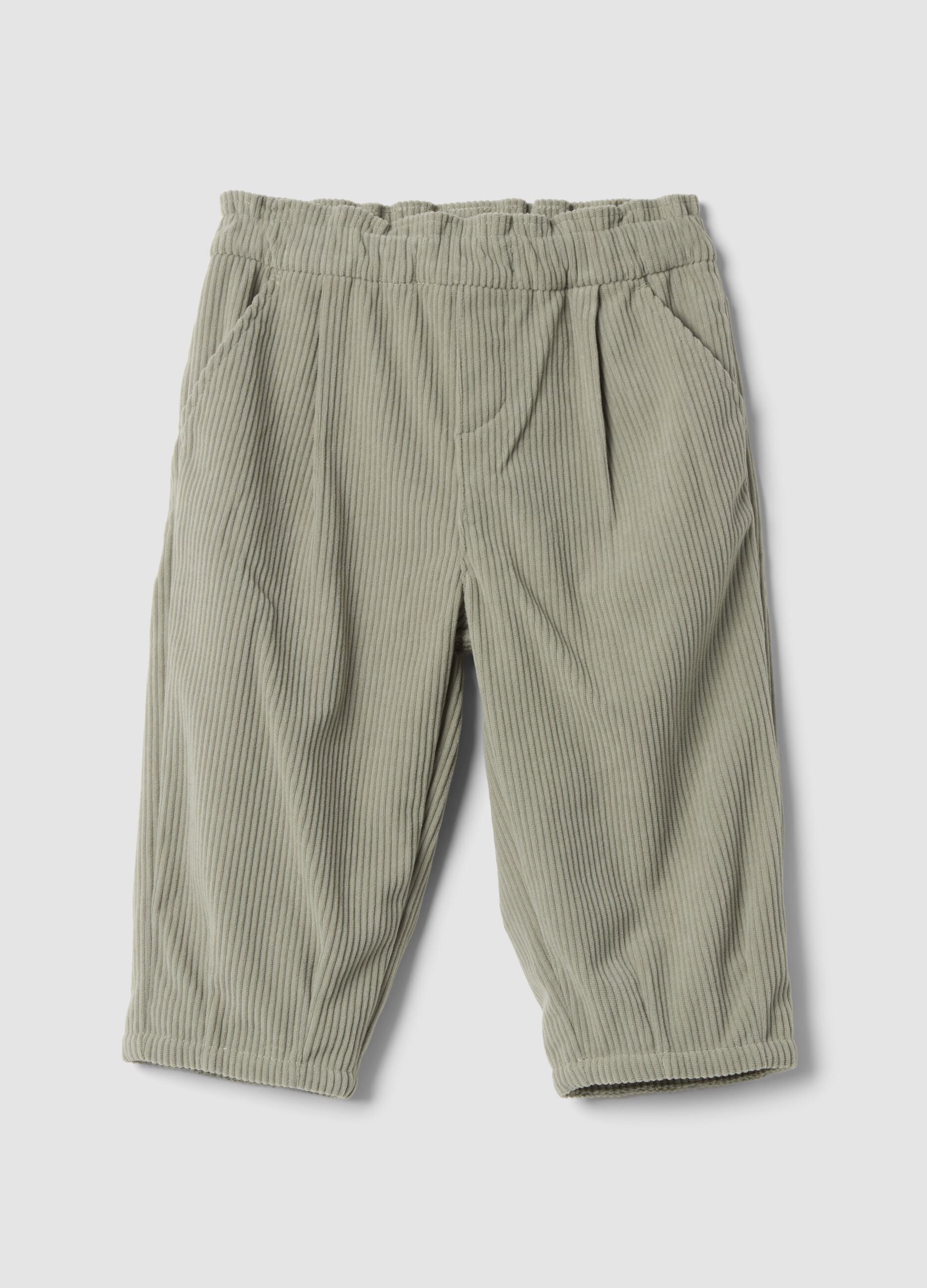 Grey ribbed trousers with elasticated waistband