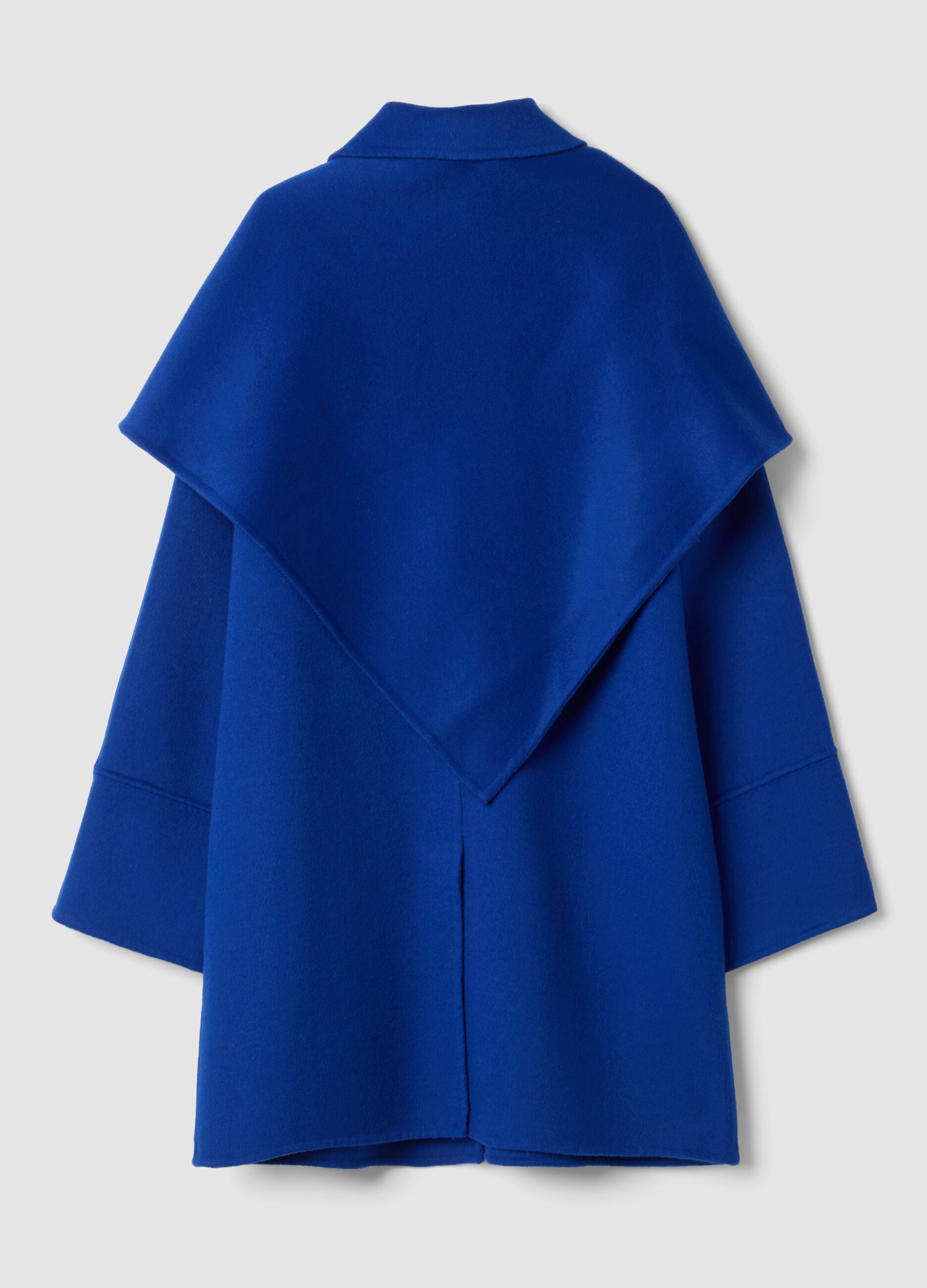 Cappotto blu in misto lana e viscosa con mantella
