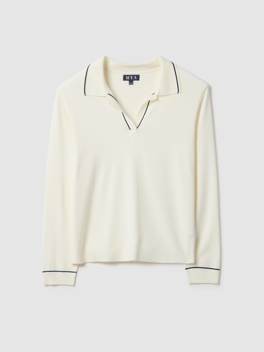 White viscose blend sweater with regular fit polo collar_4