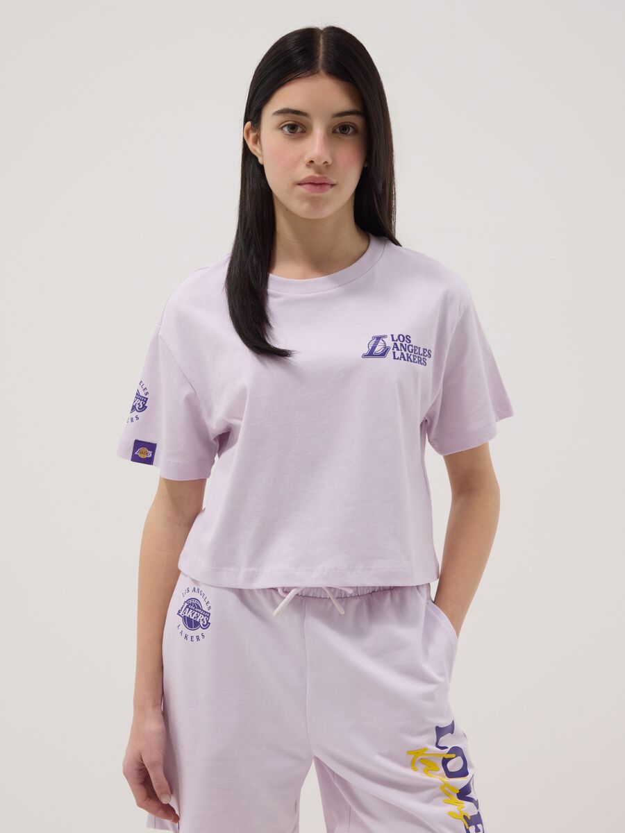 T-shirt en coton pur pour fille, coupe d&eacute;contract&eacute;e, violet avec imprim&eacute;s Lakers_0