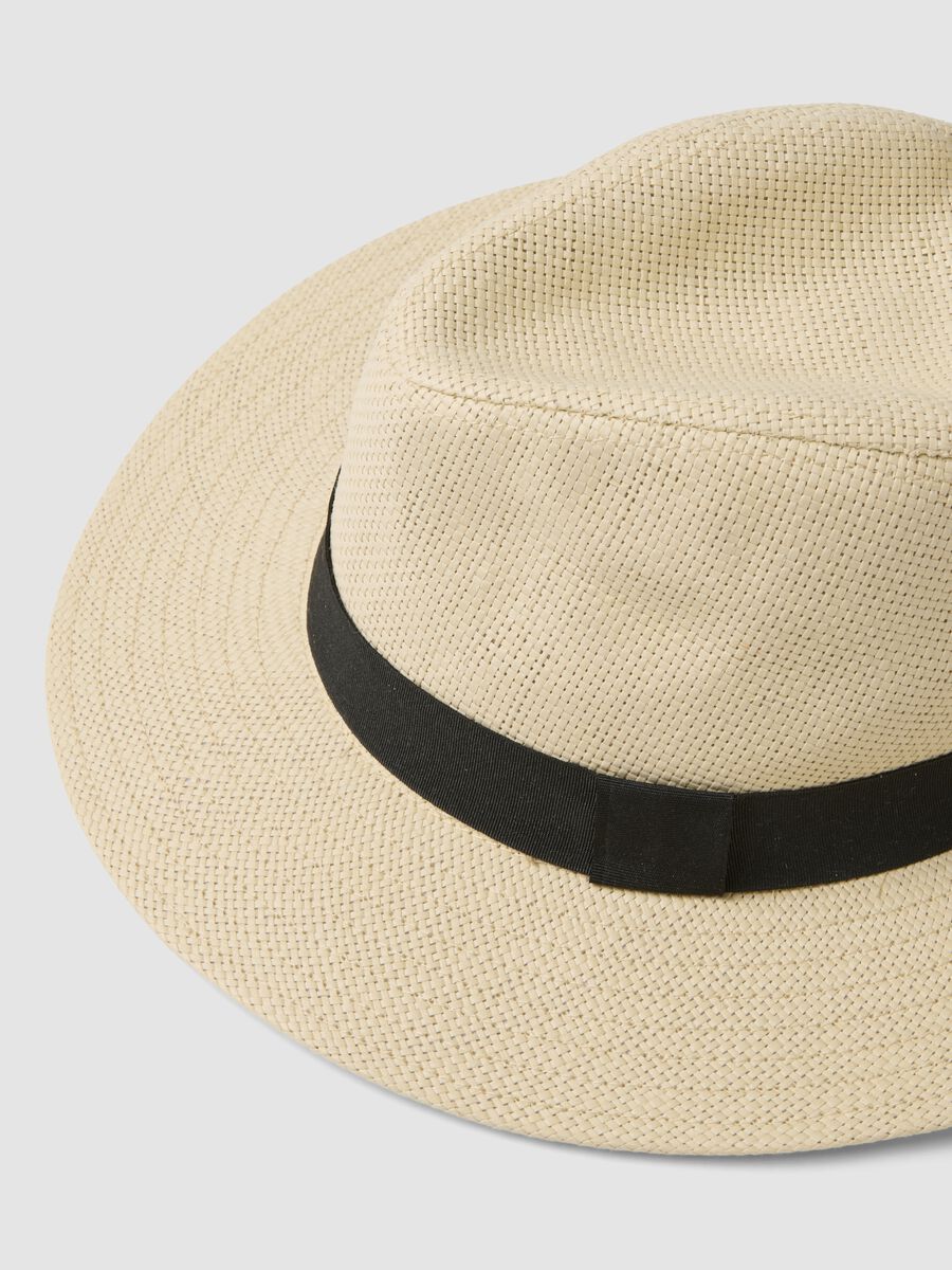 Beige fedora hat in pure paper fabric, unlined_1