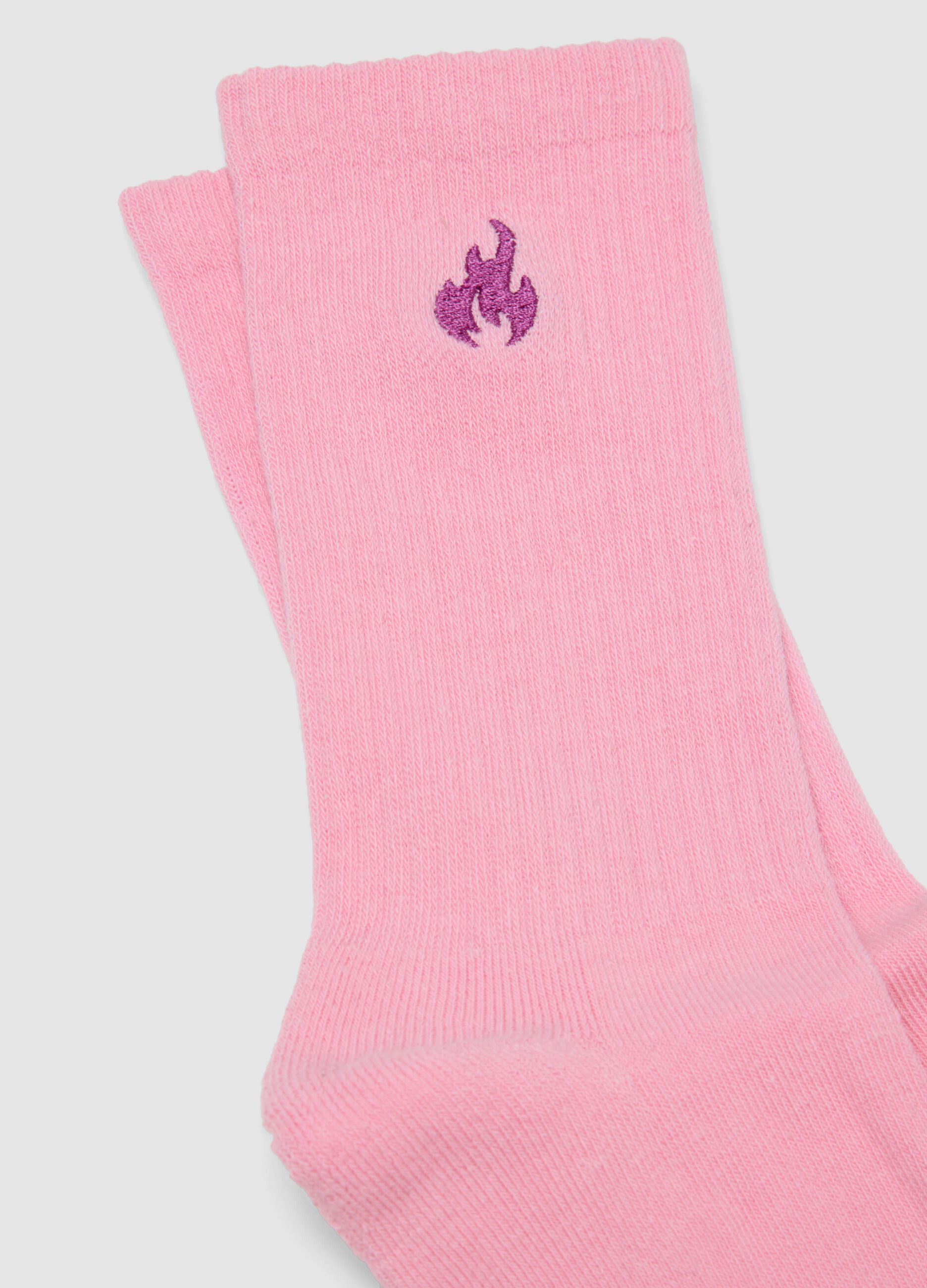 Rosa Sportsocken aus elastischer Baumwolle mit gesticktem Logo