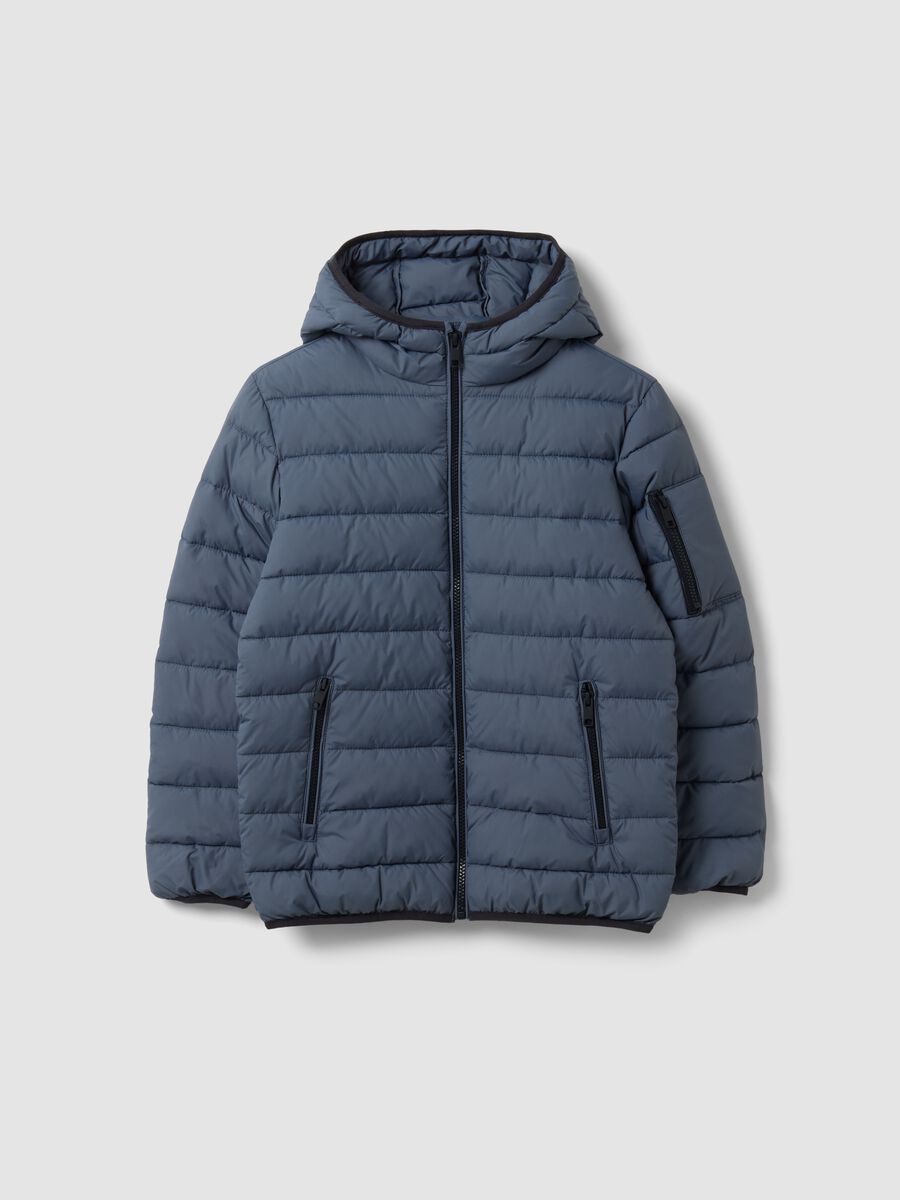 Grey Ultralight padded hooded jacket with zip for boys_0