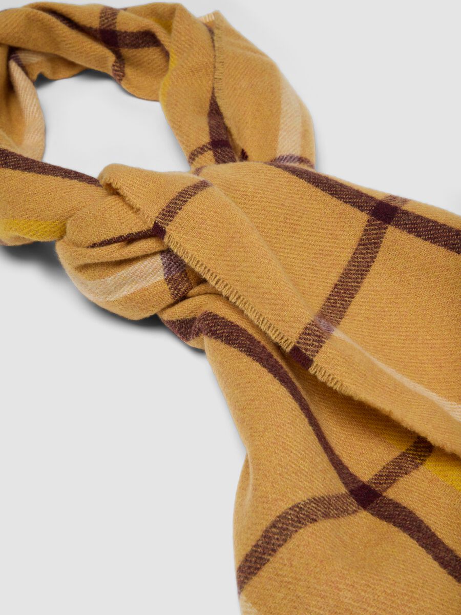 Yellow and blue wool-blend checked scarf_1