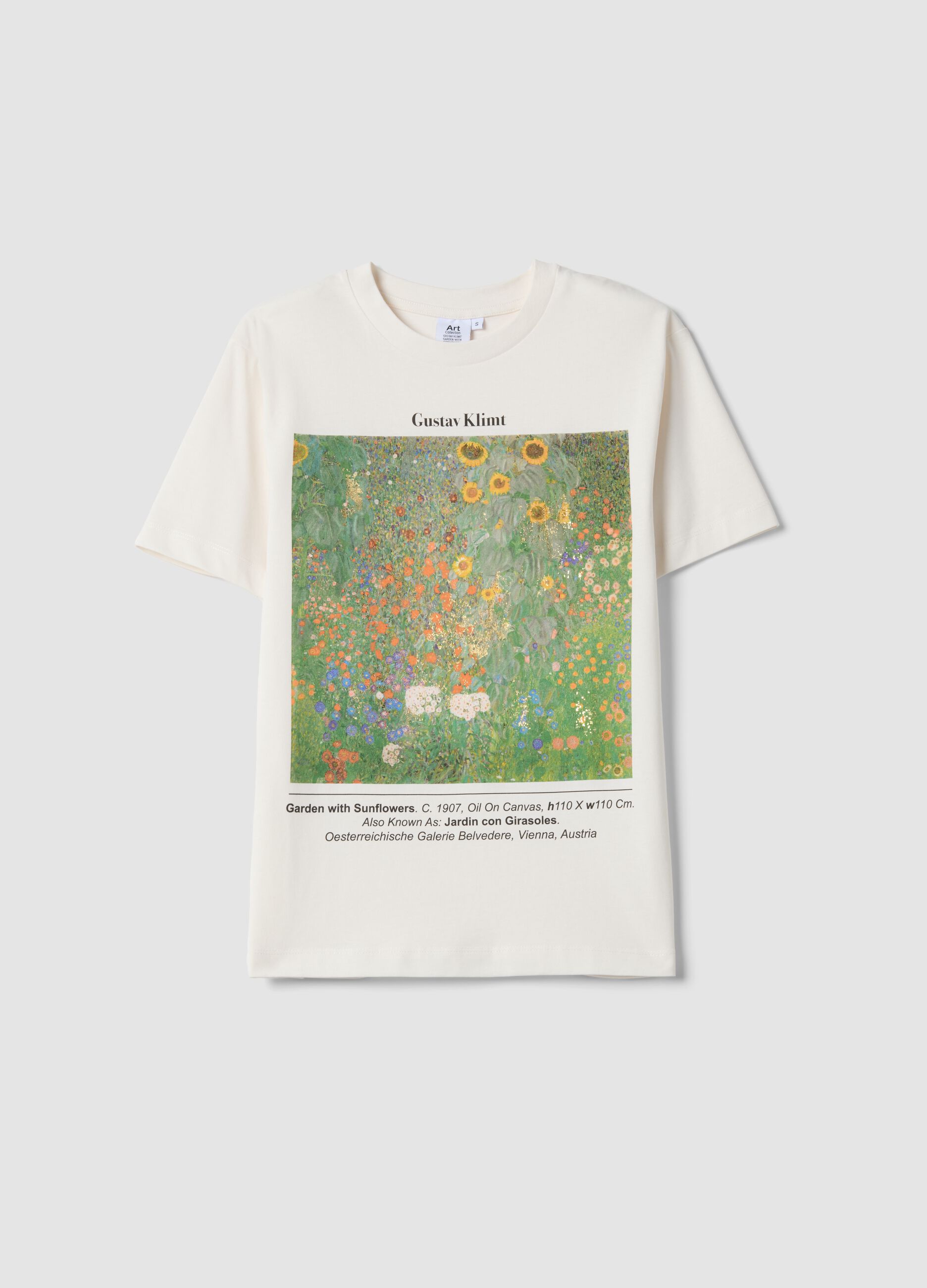 White regular fit pure cotton T-shirt with Klimt print