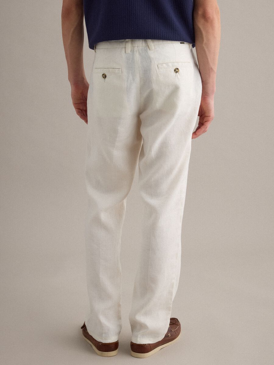 White pure linen chino trousers, regular fit_2