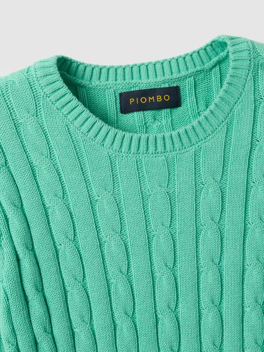 Green pure cotton regular fit sweater with cable knit_1