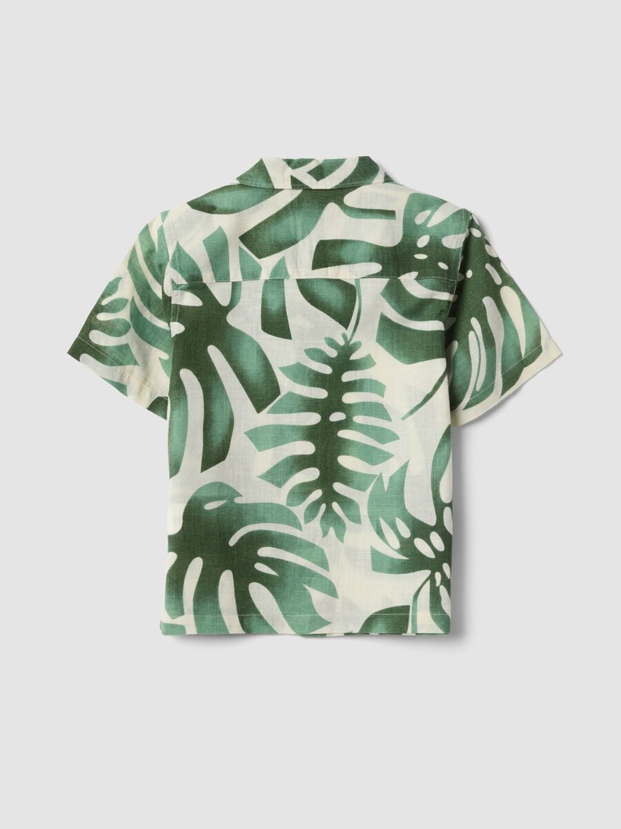 Green pure cotton shirt with tropical print_1