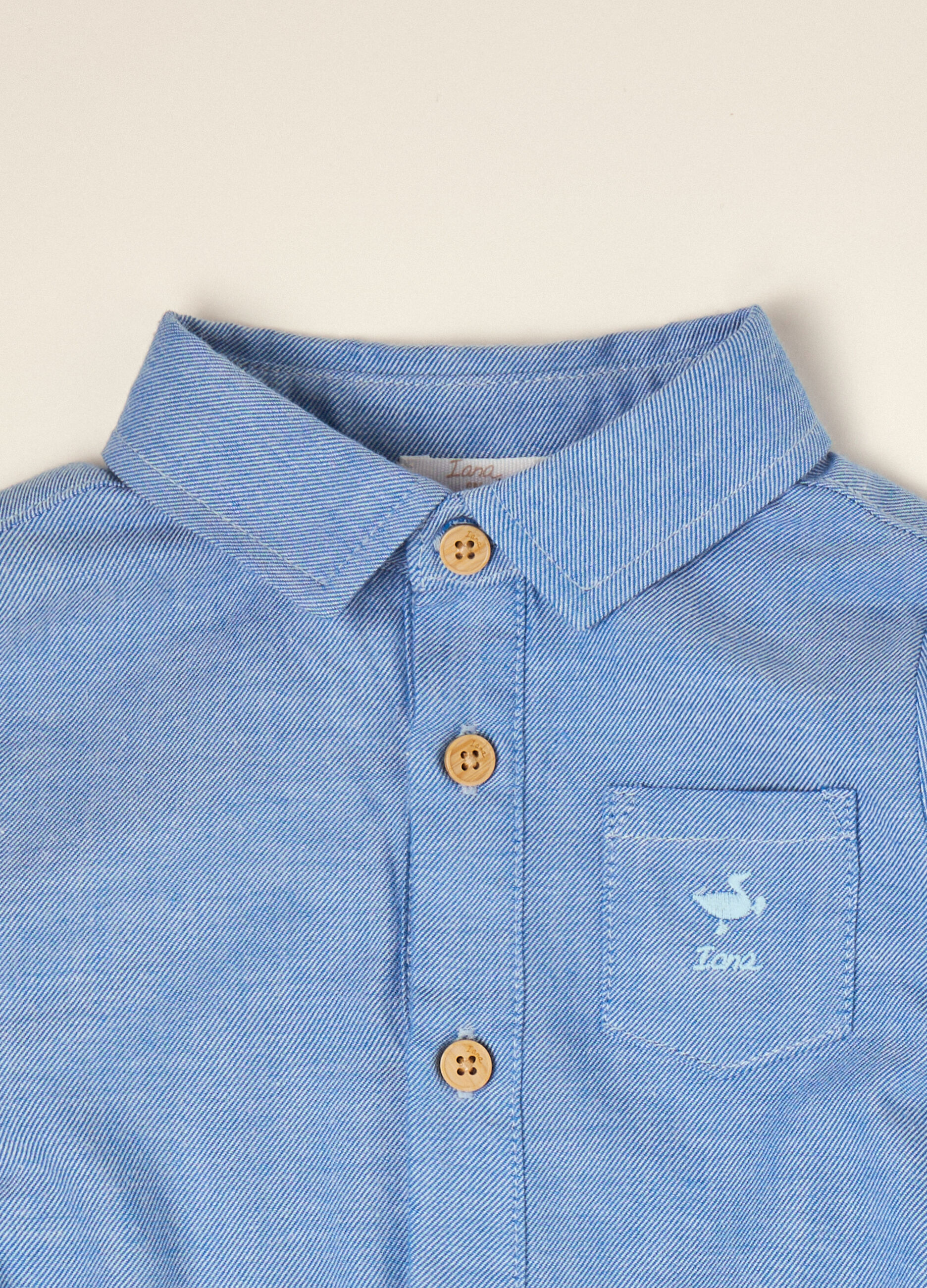 Light blue pure cotton shirt bodysuit with classic collar