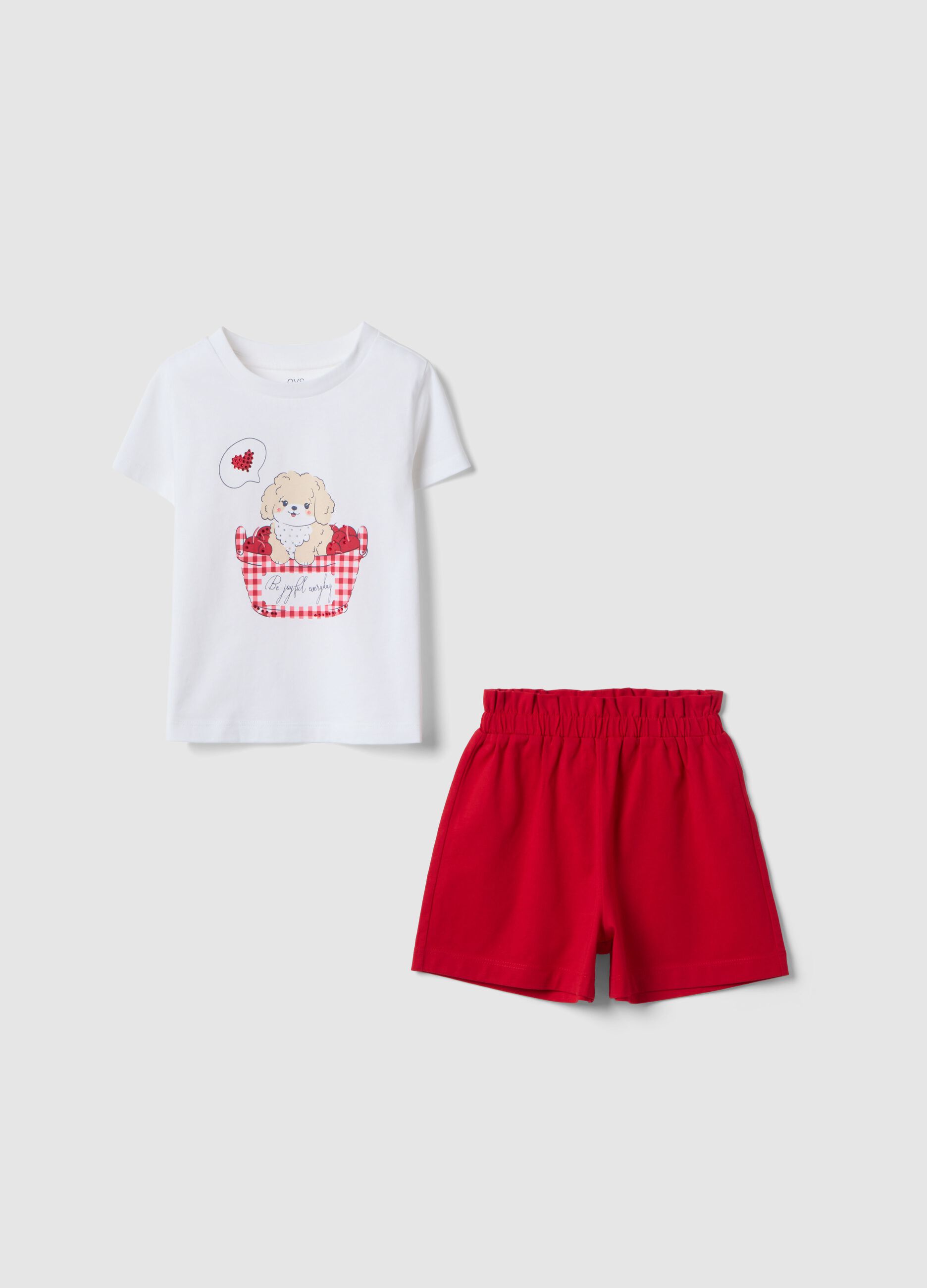 Multicolor-Purecotton-Set aus Shirt und Shorts f&uuml;r M&auml;dchen, normale Passform