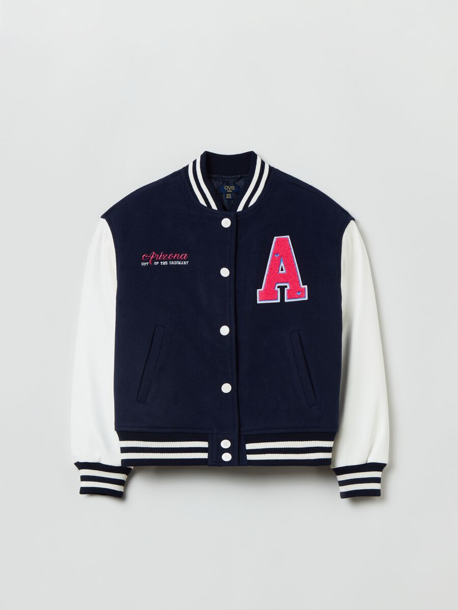 Combined varsity bomber jacket with patch_0