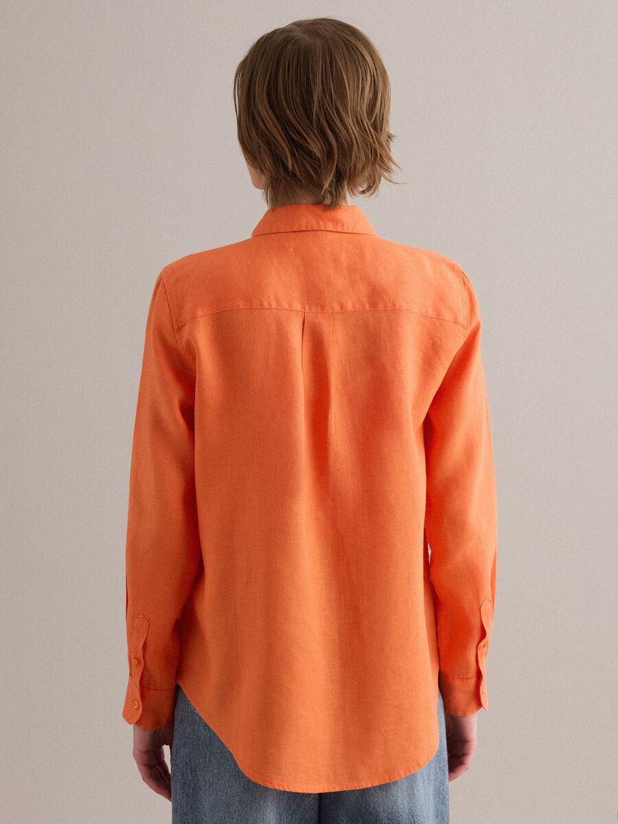 Orange pure linen regular fit shirt_3