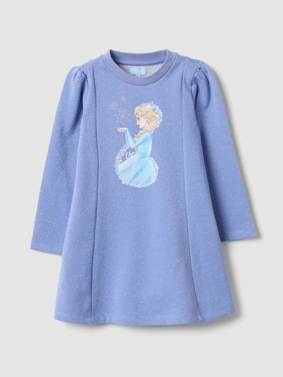 Purple cotton-blend dress with Frozen print and glitter for girls_0