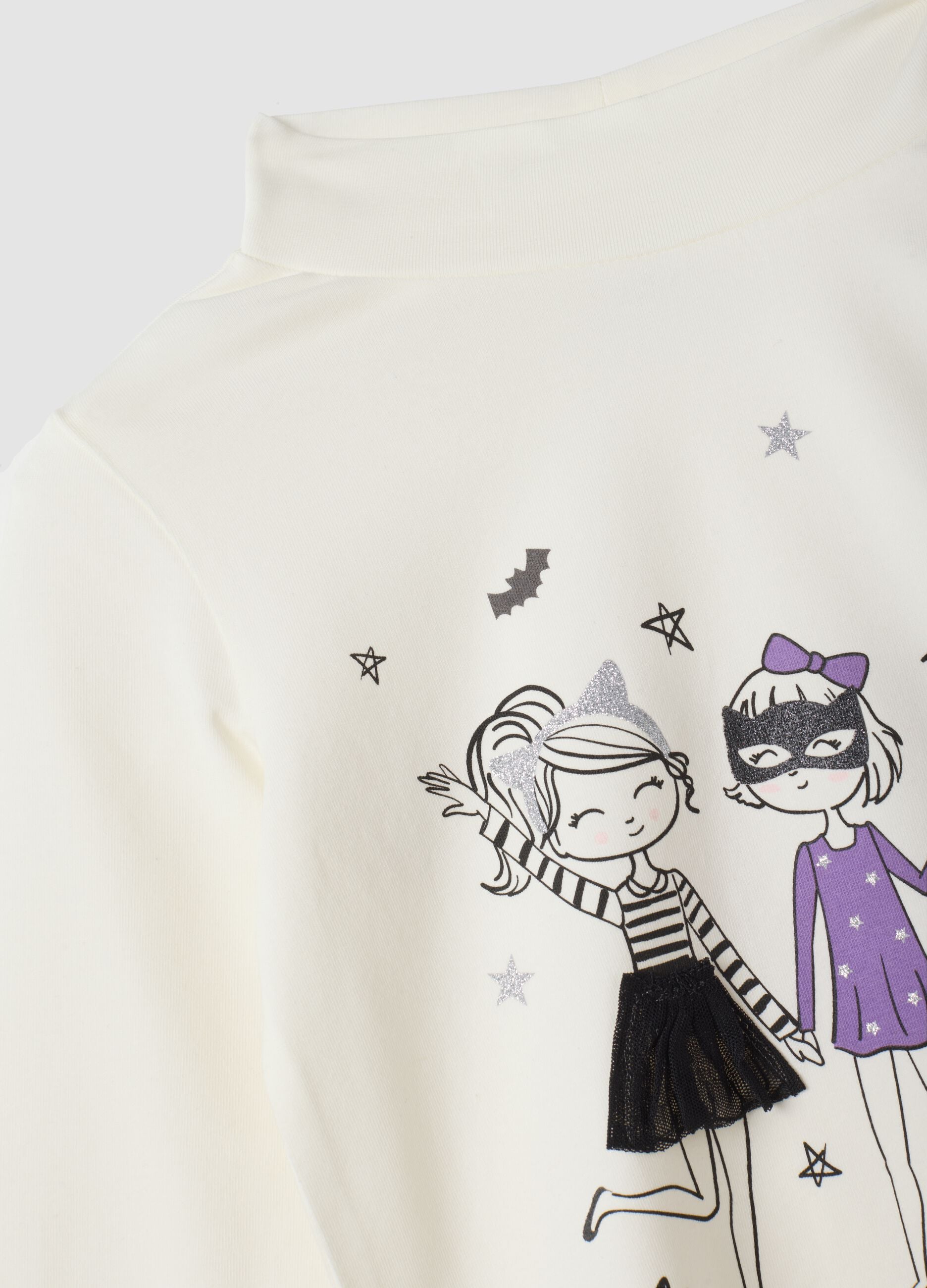 White stretch cotton T-shirt with high neck