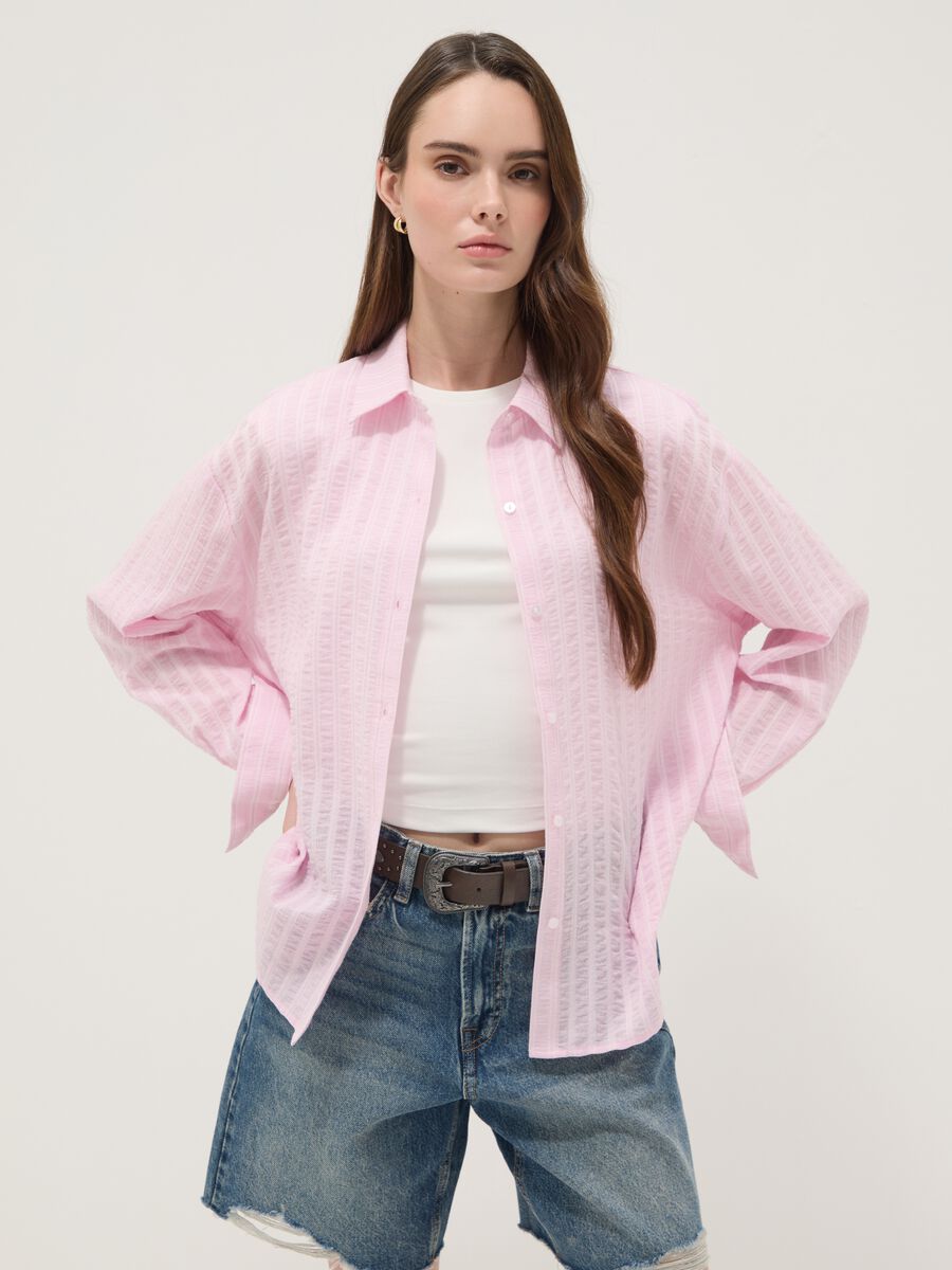 Multicolour stripe pure cotton oversized fit shirt_1