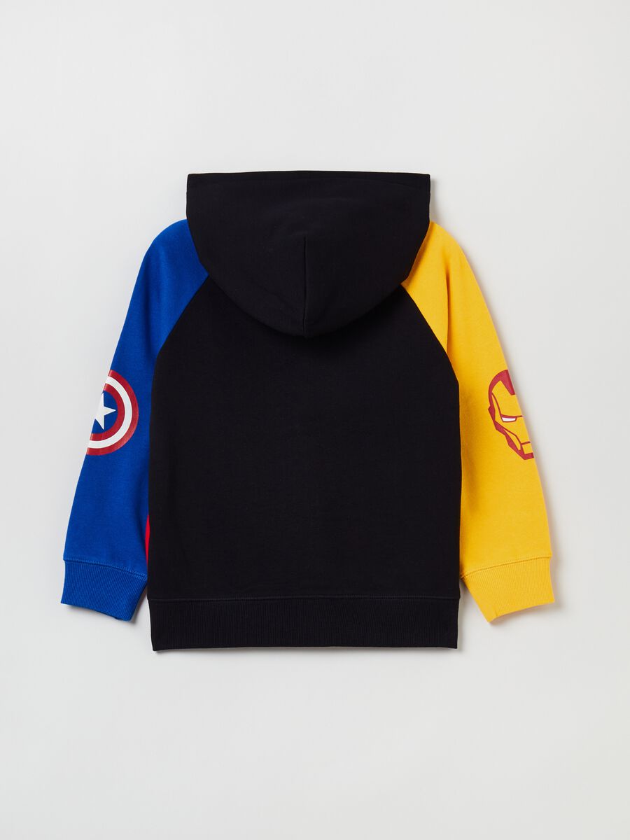 Full-zip sweatshirt with hood and superheroes print_1