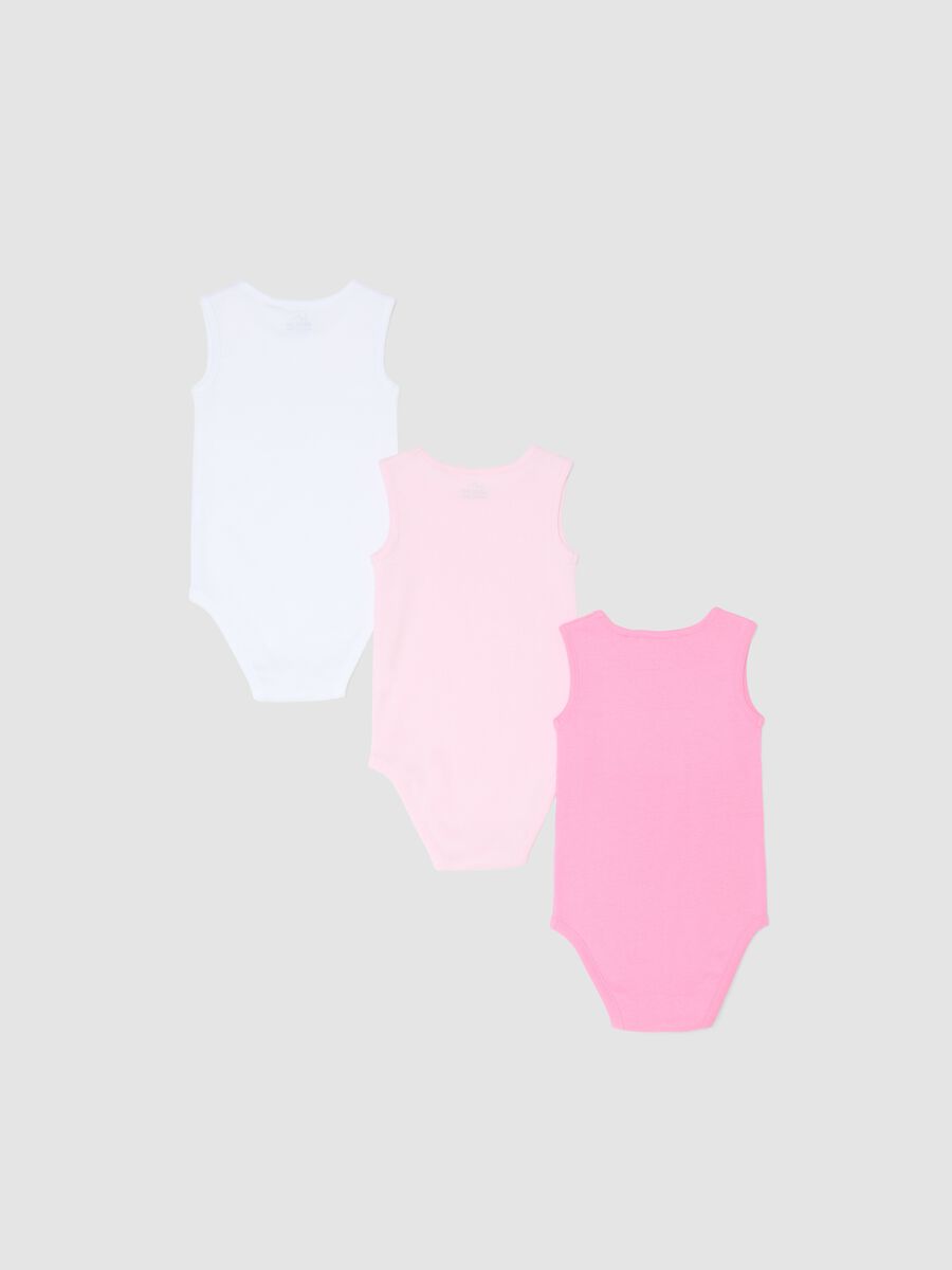 Pack of three sleeveless bodysuits in pure cotton for newborns - multicolour_1