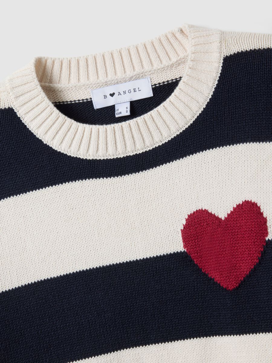 Regular fit multicolour striped cotton blend jumper with heart_5