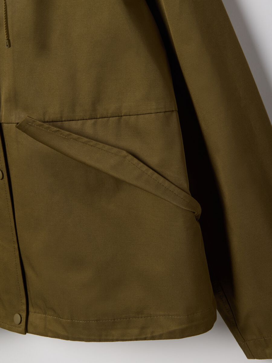 Green cotton blend regular fit jacket with zip and hood_5
