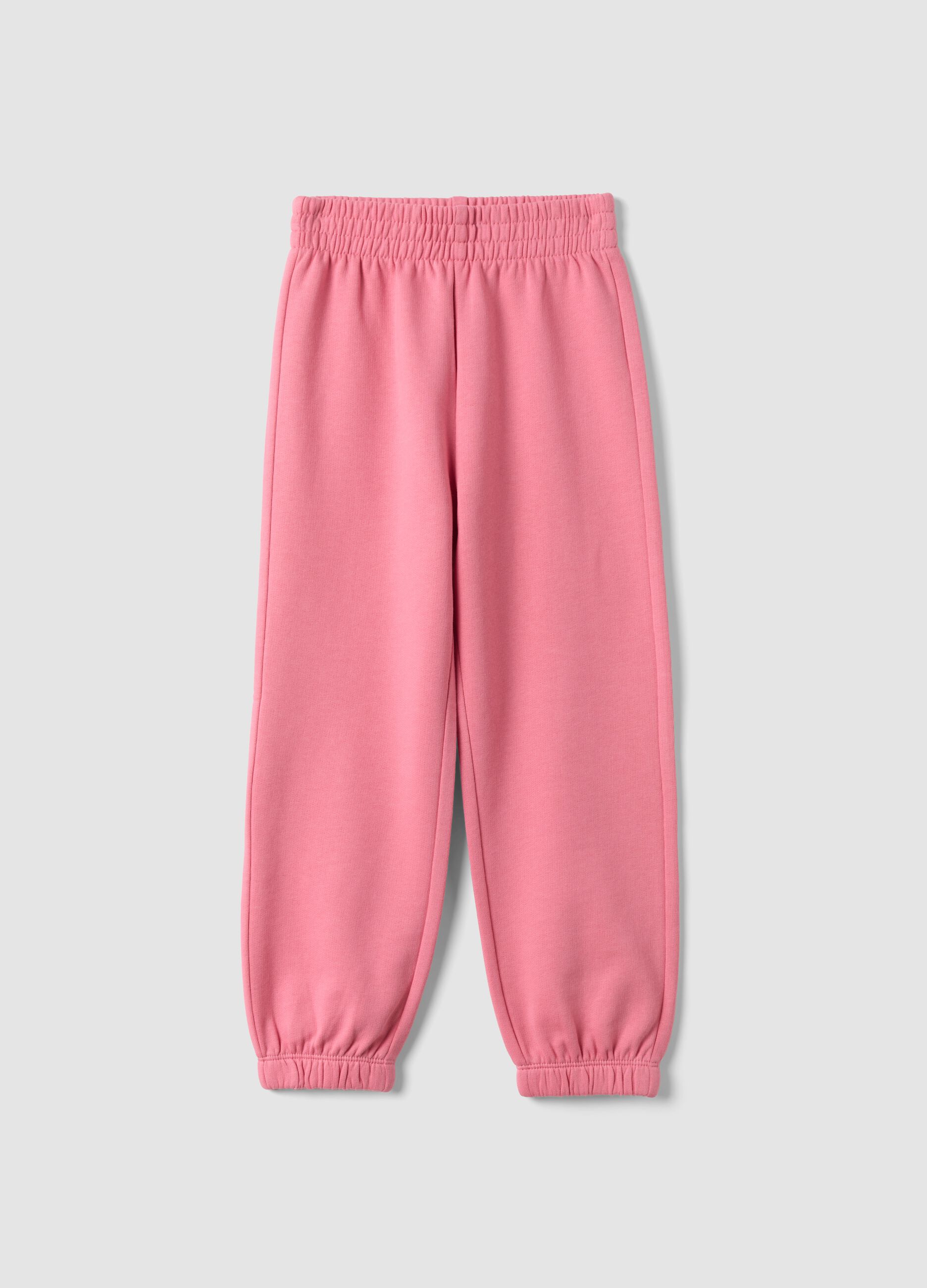 Pink regular-fit fleece cotton joggers